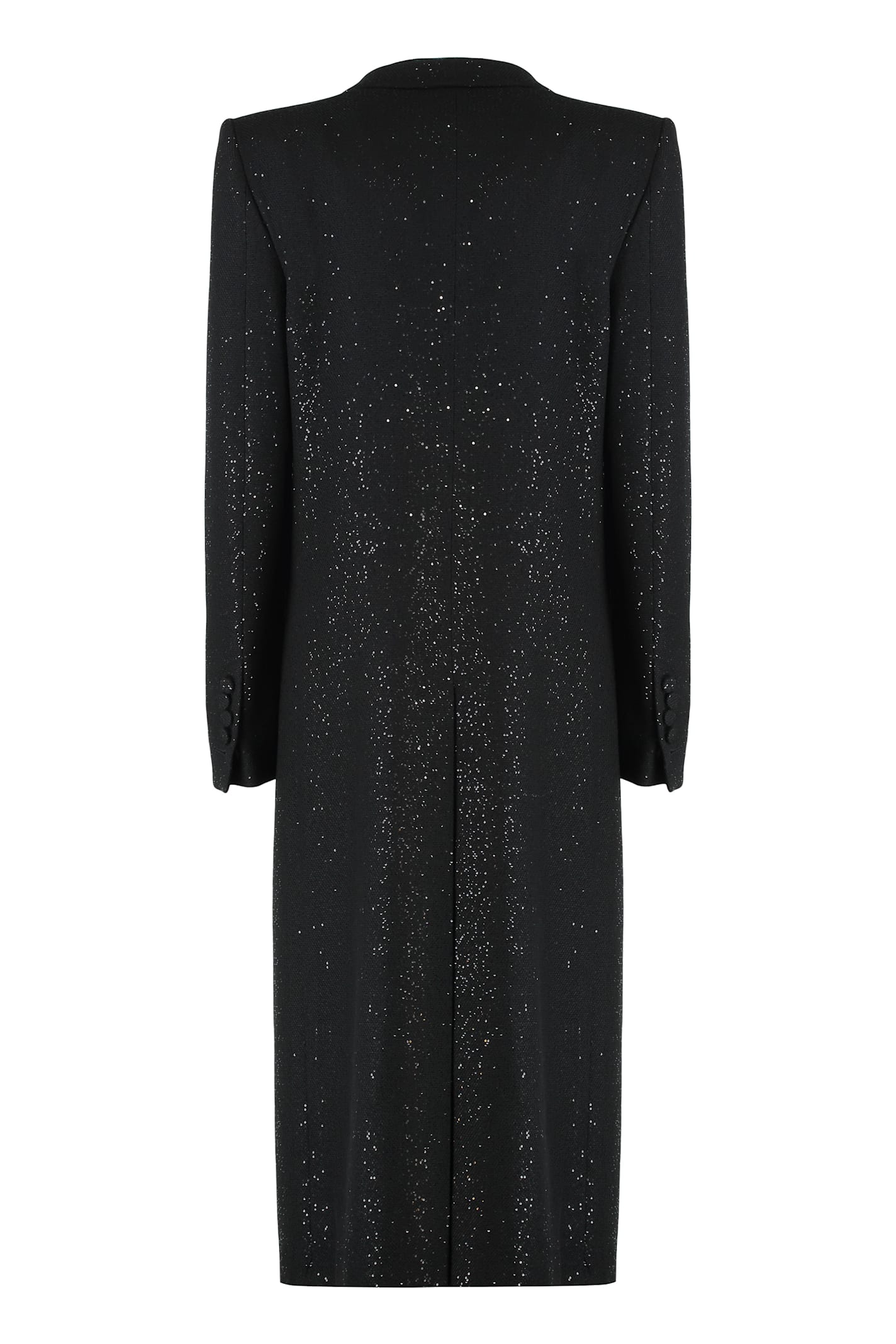 Tom Ford Sequined Wool Blend Crepe Double Breasted Coat In Black