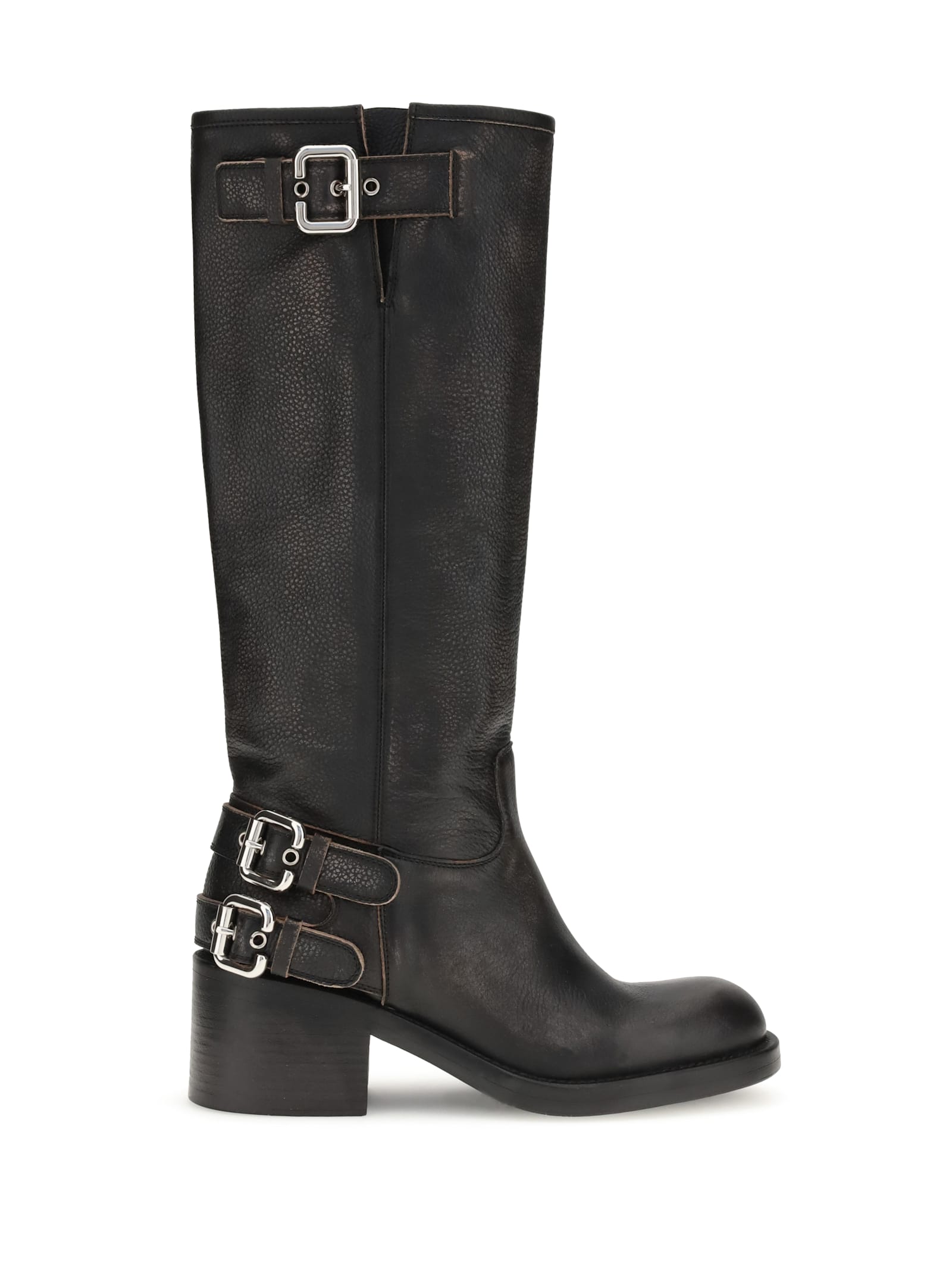 Chloé New Bikers Buckled Textured-leather Boots In Black