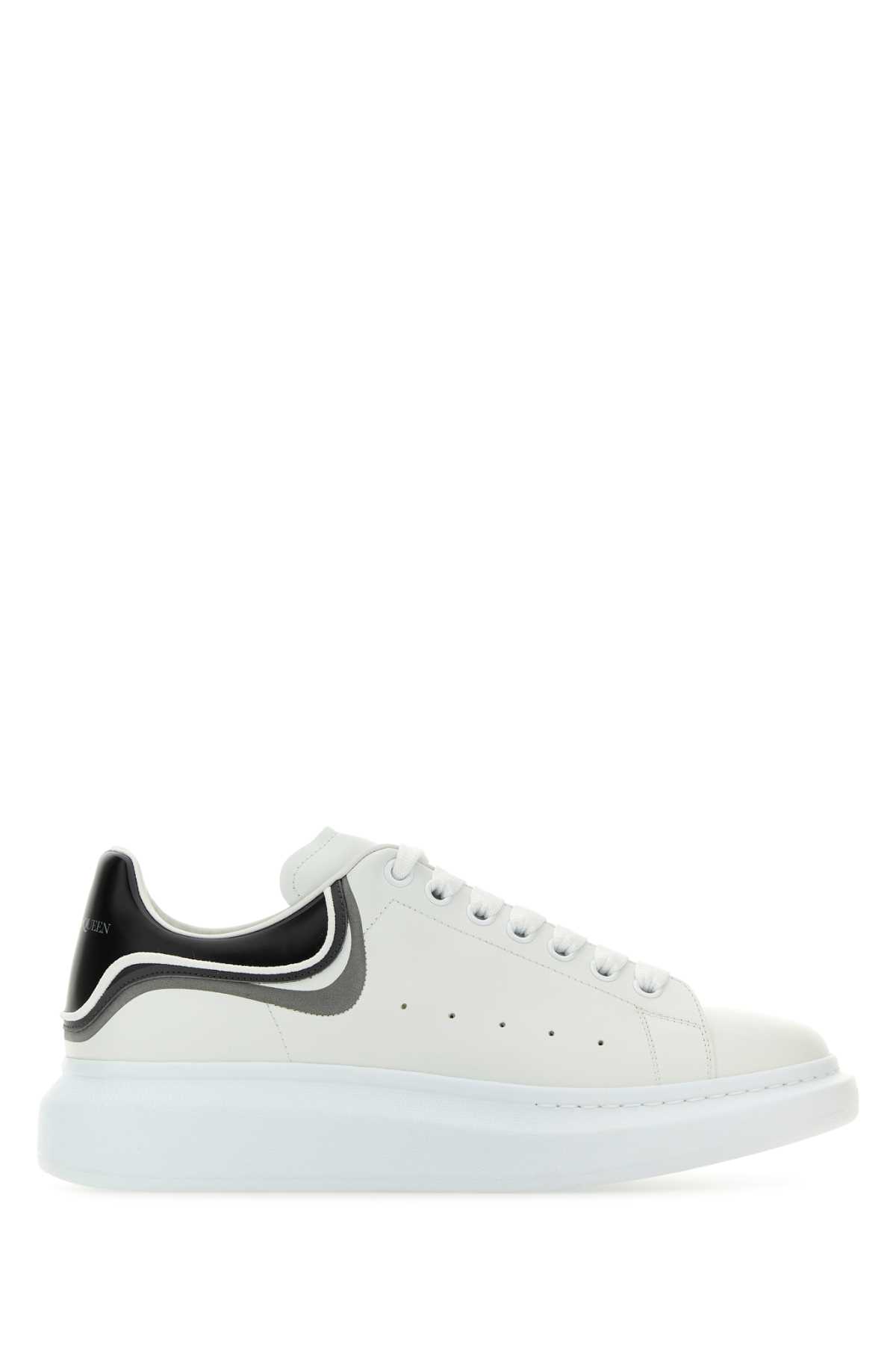 White Leather Sneakers With Multicolor Leather Heel