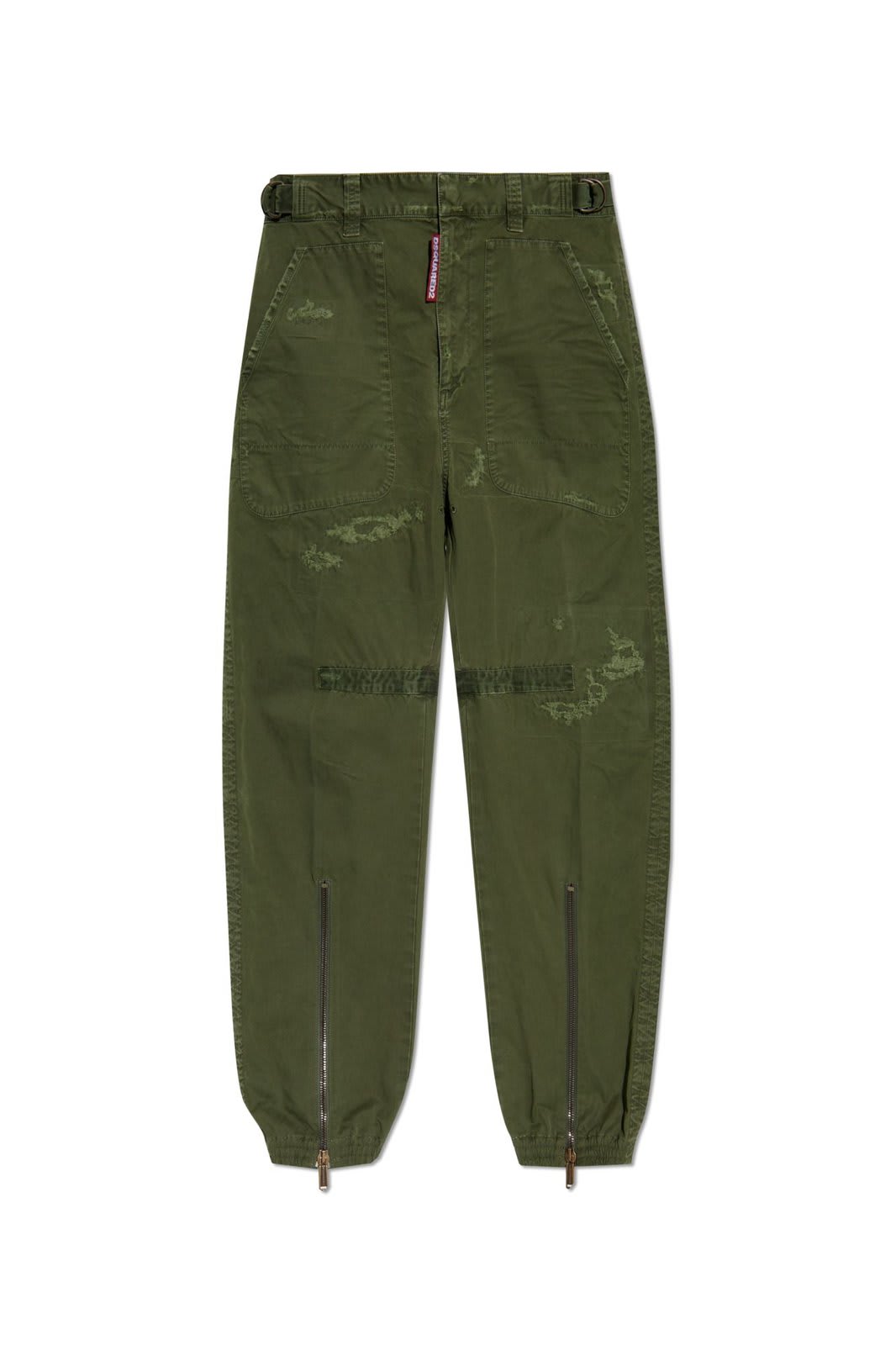 Shop Dsquared2 Logo Patch Distressed Cargo Pants In Verde Militare