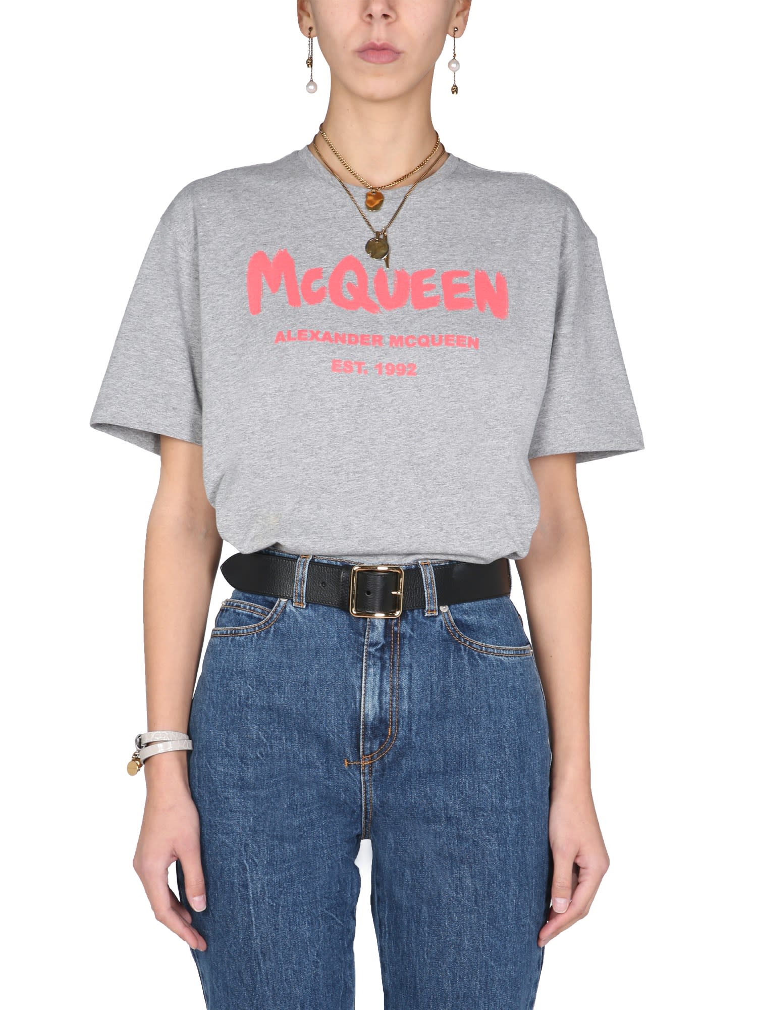 Alexander McQueen T-shirt With Graffito Logo Print