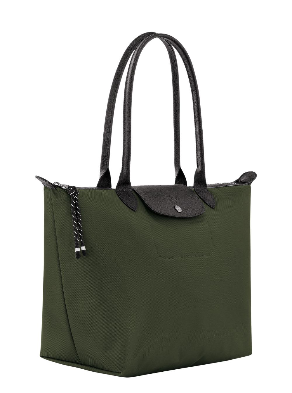 LONGCHAMP LE PLIAGE ENERGY L GREEN SHOULDER BAG WITH ENGRAVED LOGO IN RECYCLED FABRIC WOMAN 