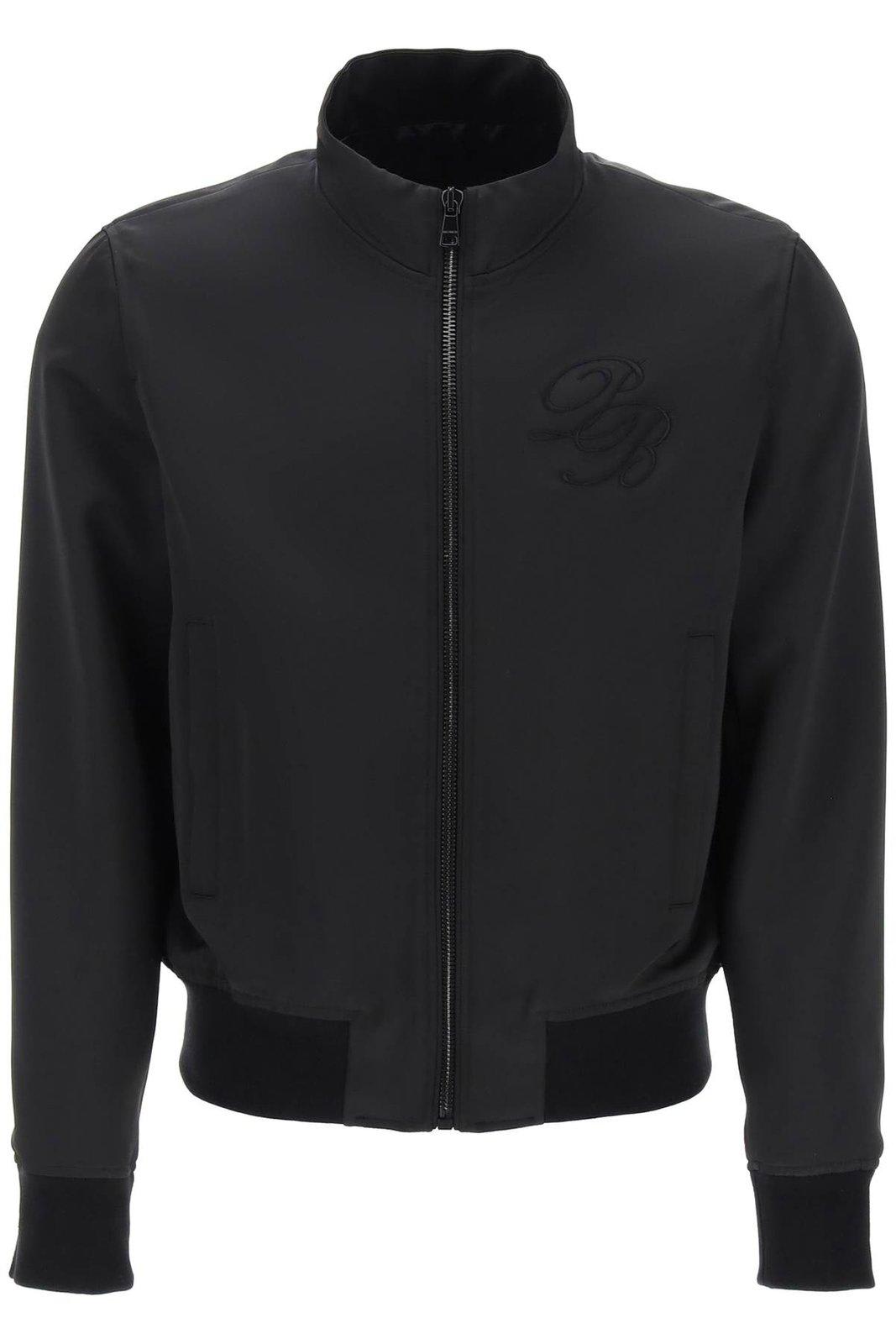 Shop Balmain Logo Embroidered Zipped Bomber Jacket In Black