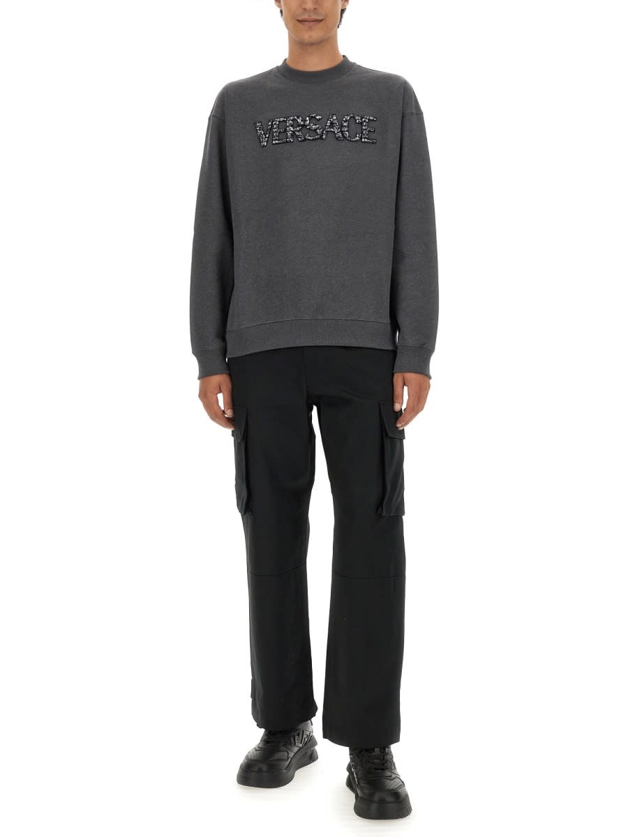 Shop Versace Sweatshirt With Crocodile Logo In Grey