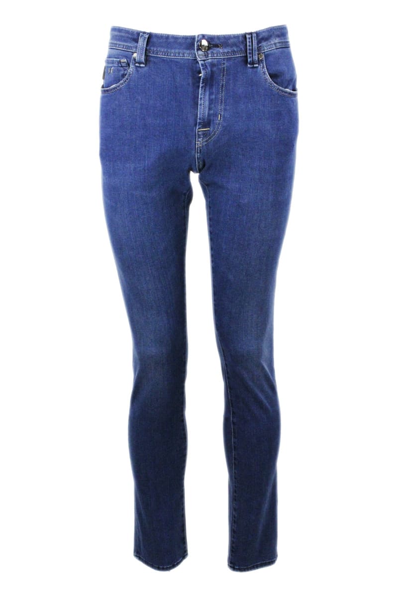 Sartoria Tramarossa Leonardo Slim Jeans In Bi-stretch Denim With 5 Pockets With Tailored And Initial Stitching