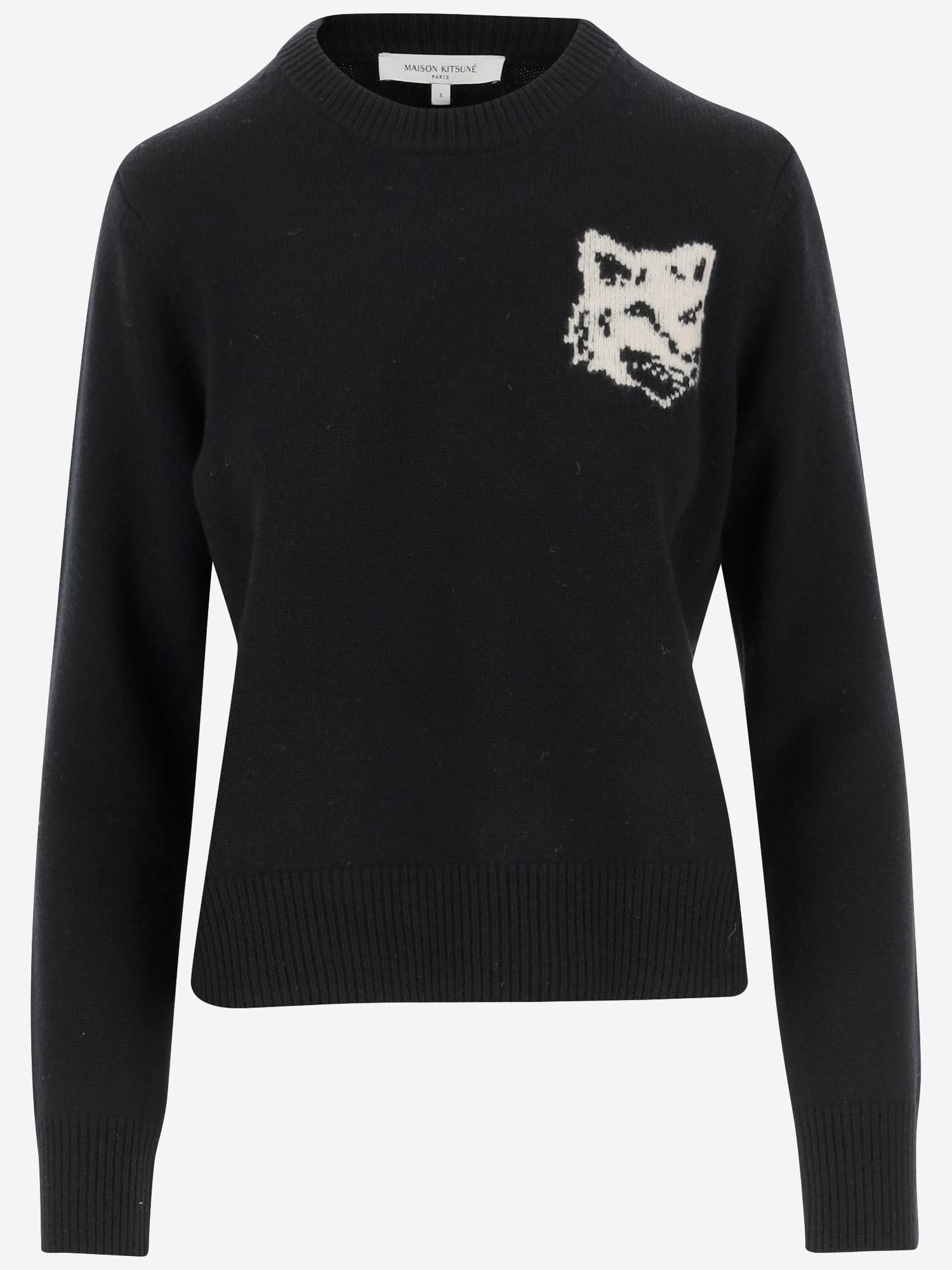 Shop Maison Kitsuné Wool Sweater With Logo In Black