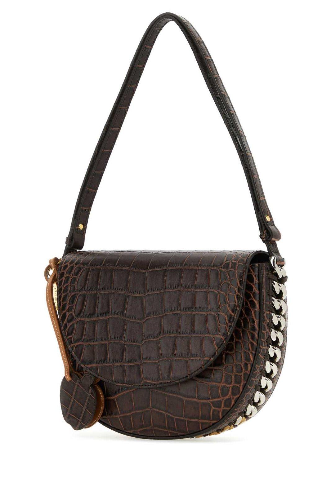 Stella Mccartney Frayme Crocco Medium Flap Shoulder Bag In Brown