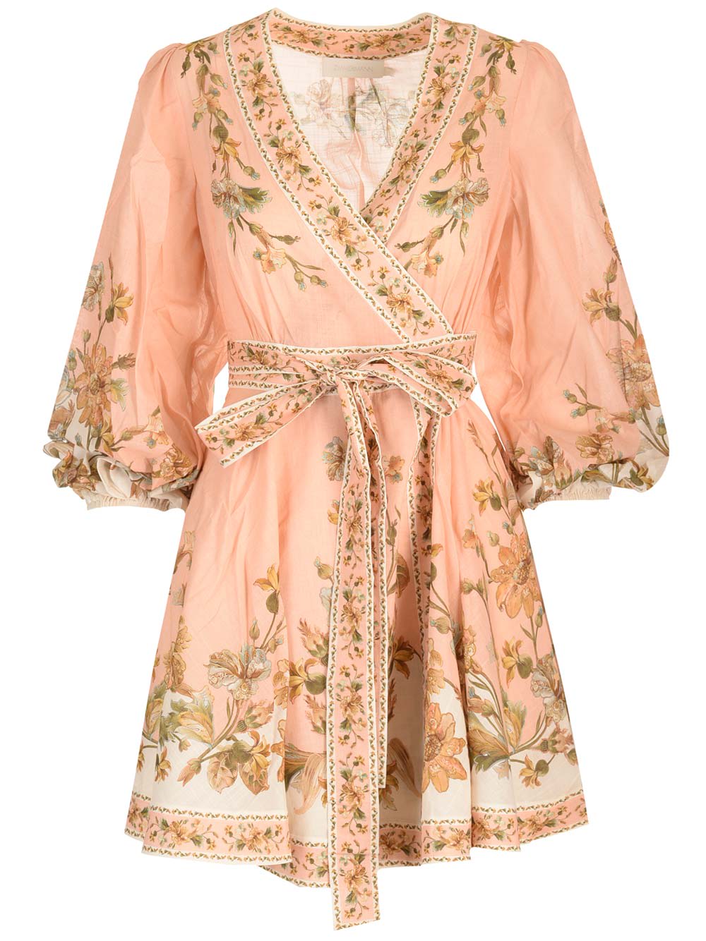 Shop Zimmermann Floral Chintz Wrap Mini Dress In Rose