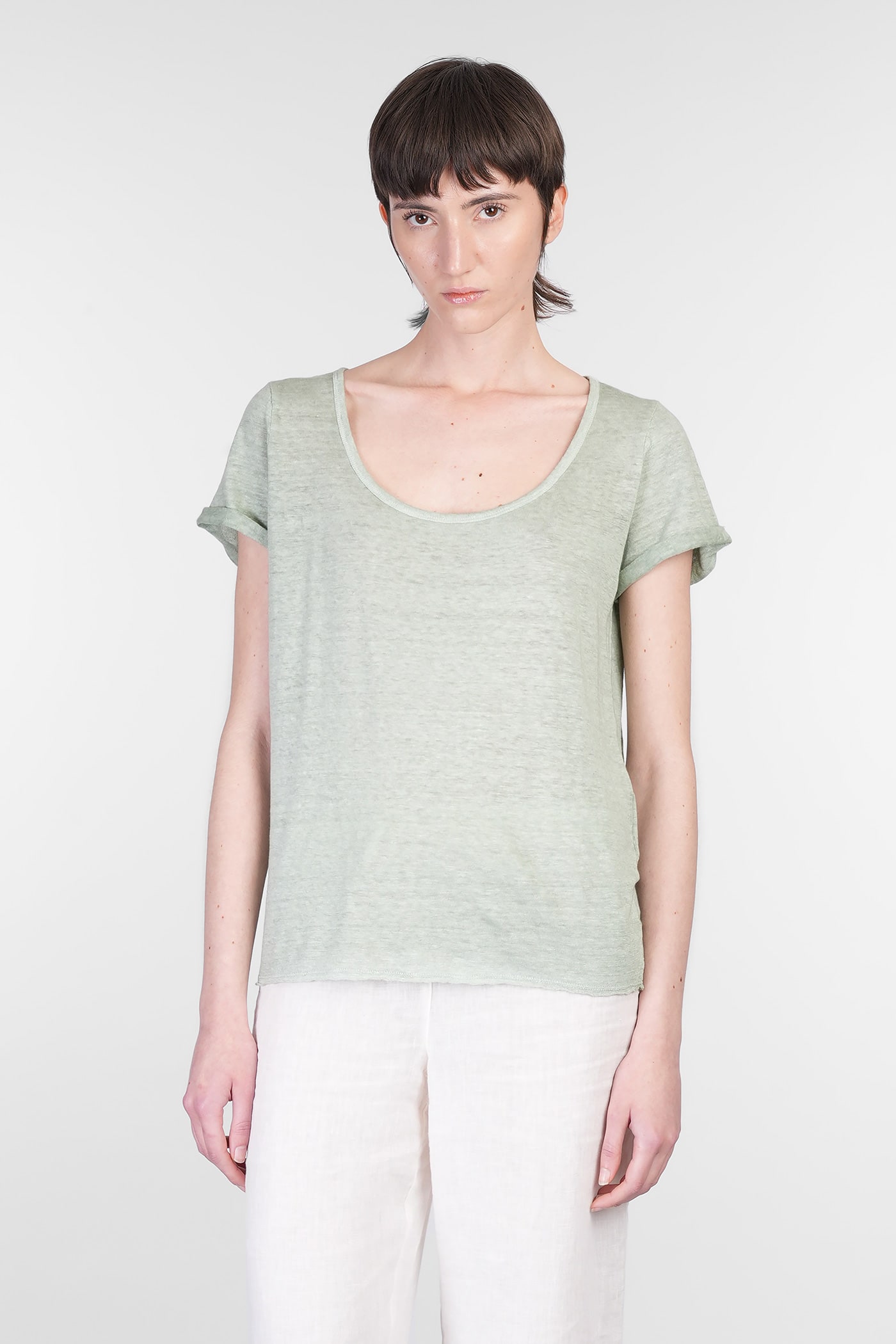 120% Lino T-shirt In Green Linen