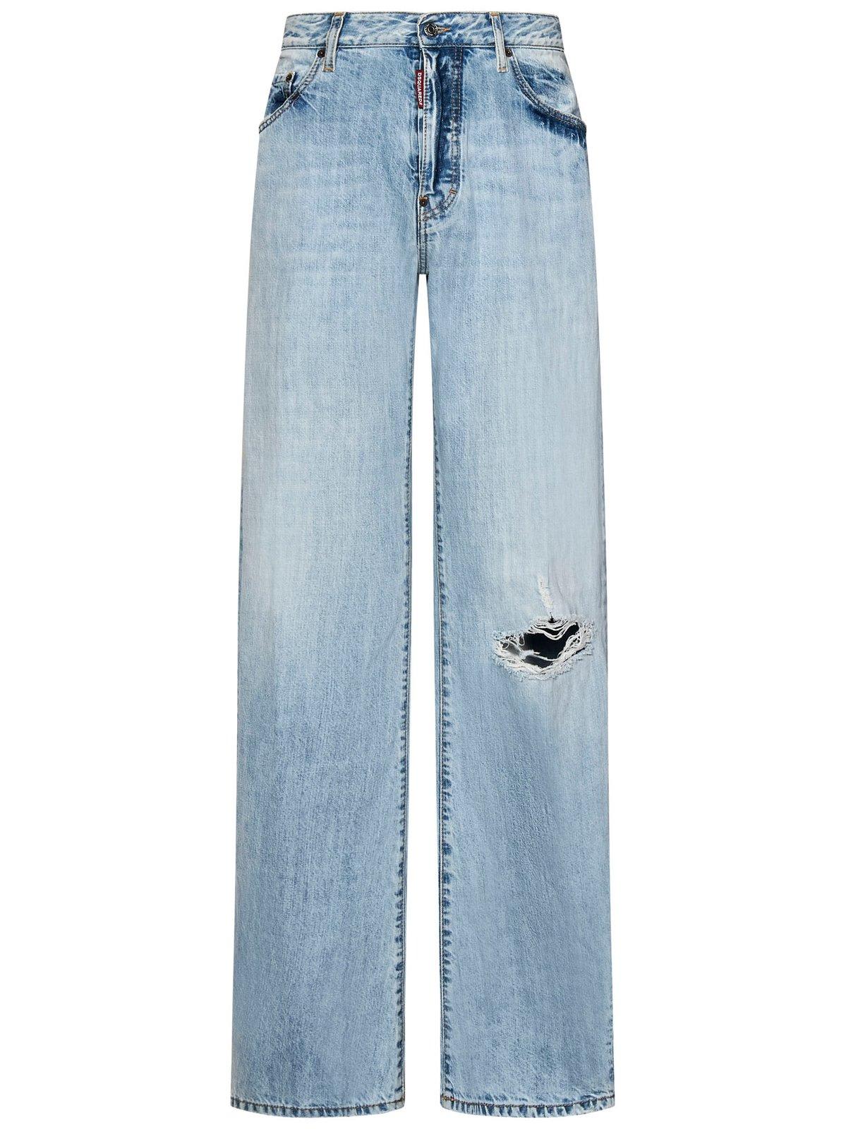 Shop Dsquared2 Distressed Light Palm Beam Wash 642 Jeans In Navy Blue (blue)