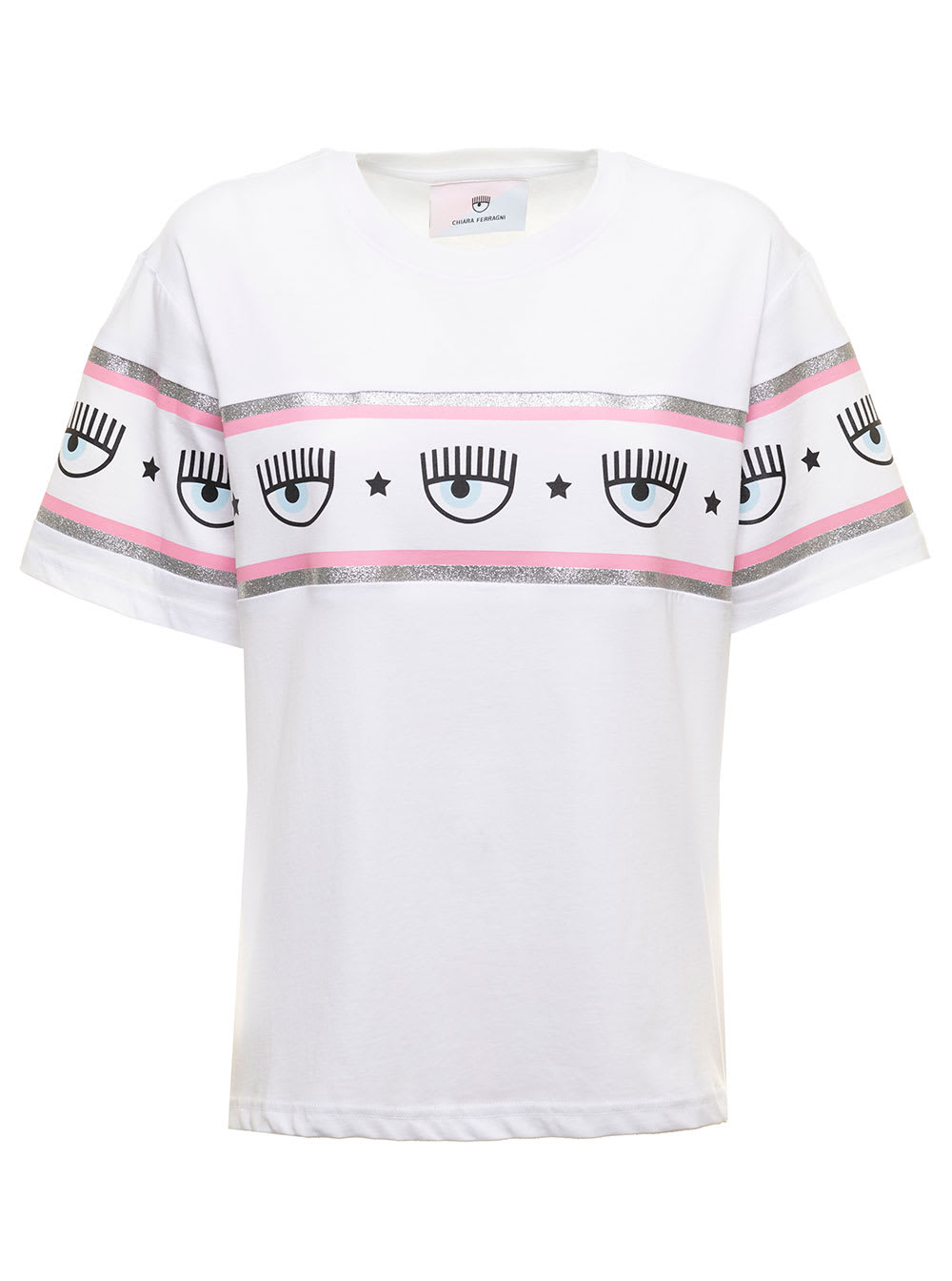 Chiara Ferragni Womans White Cotton Crew Neck T-shirt With Logomania Print