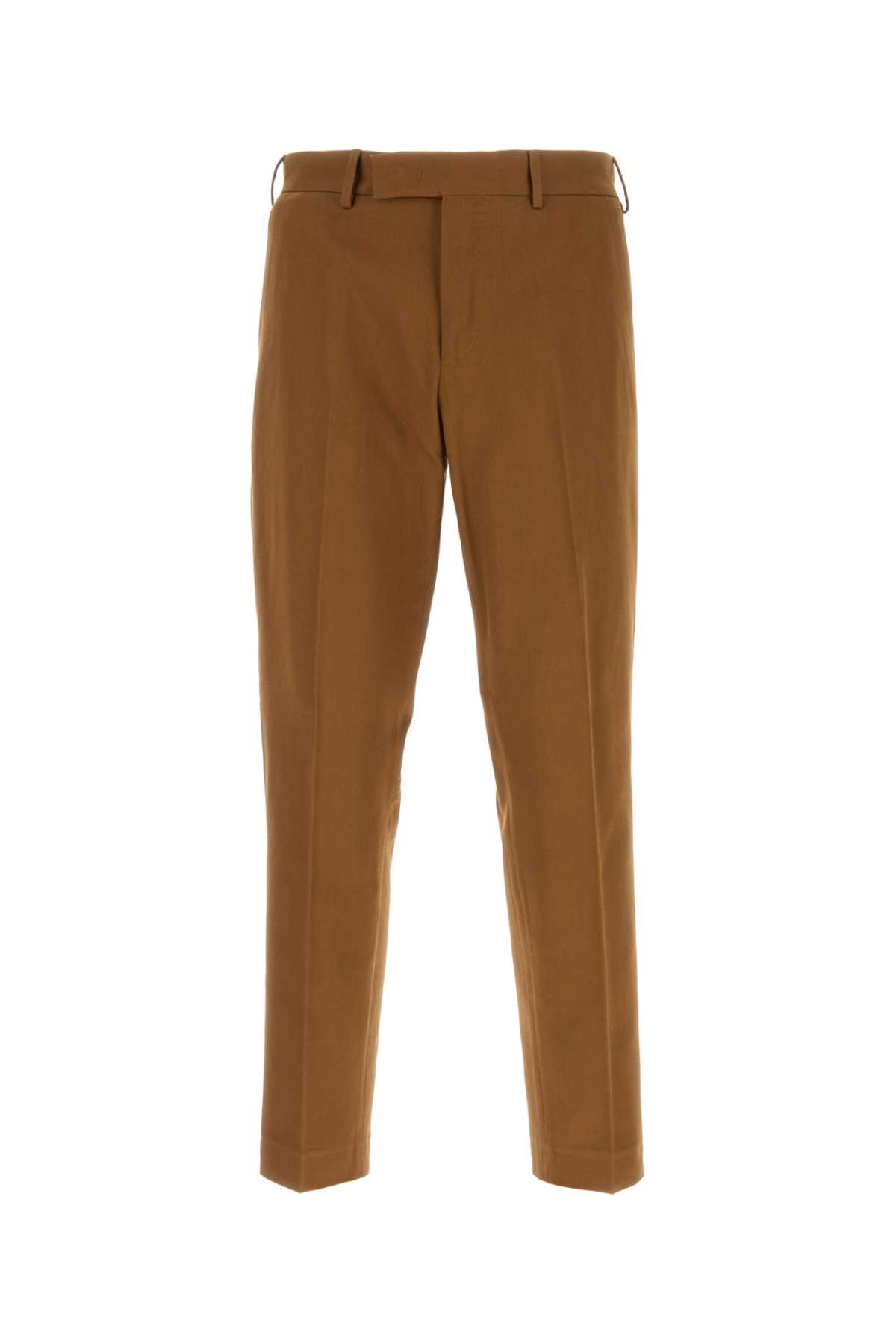 Pt Torino Cotton Trousers With Front Crease And Pockets In Brown