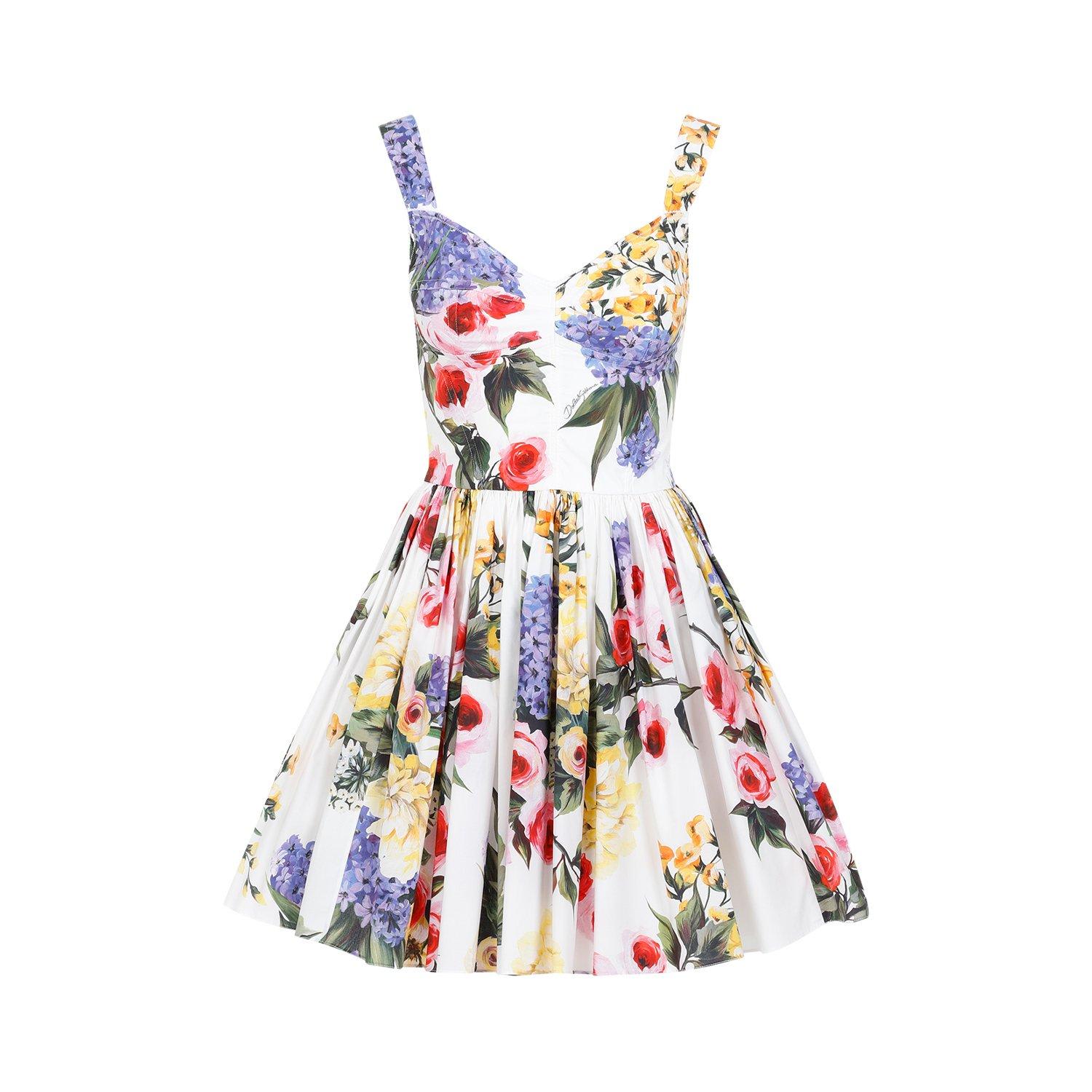 Shop Dolce & Gabbana Garden Printed Mini Corset Dress In Yb Giardino Bianco