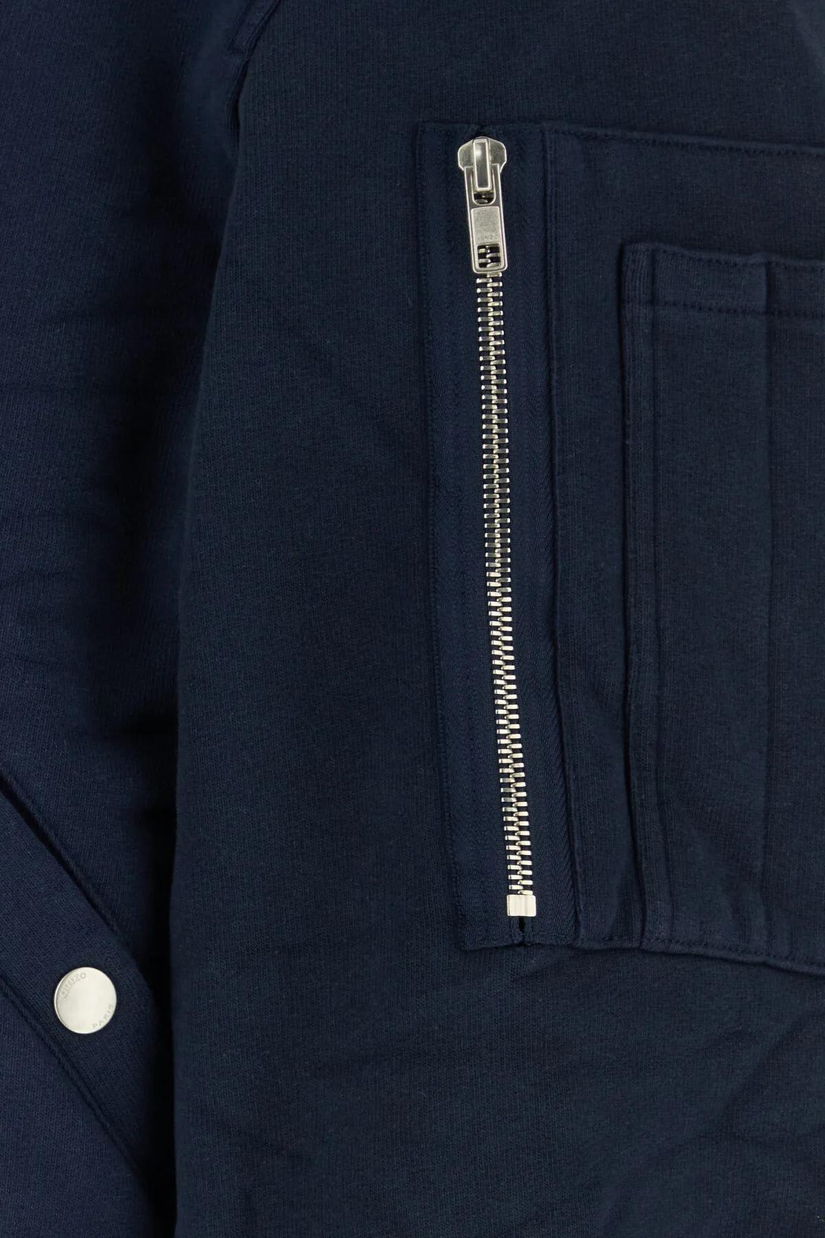Shop Kenzo Navy Blue Stretch Cotton Reversible Bomber Jacket In Bleunuit