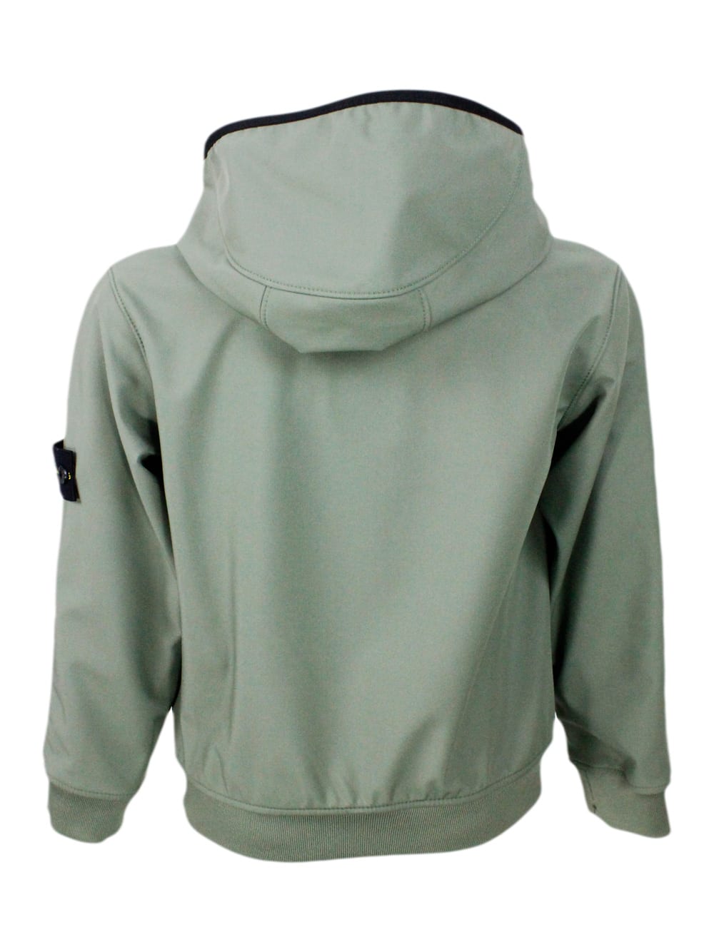 Stone Island Jacket In Water Resistant Technical Fabric With Hood And Zip Closure. Logo Applied On The Sleeve In Military