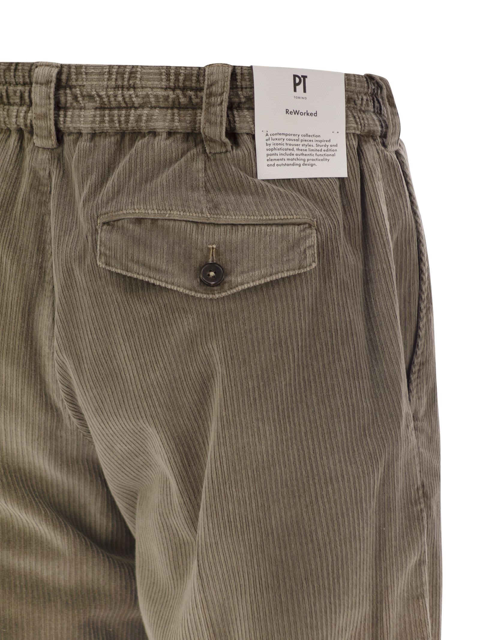 Pt Torino Lyocell Blend Pleated Trousers With Elastic Waist In Beige