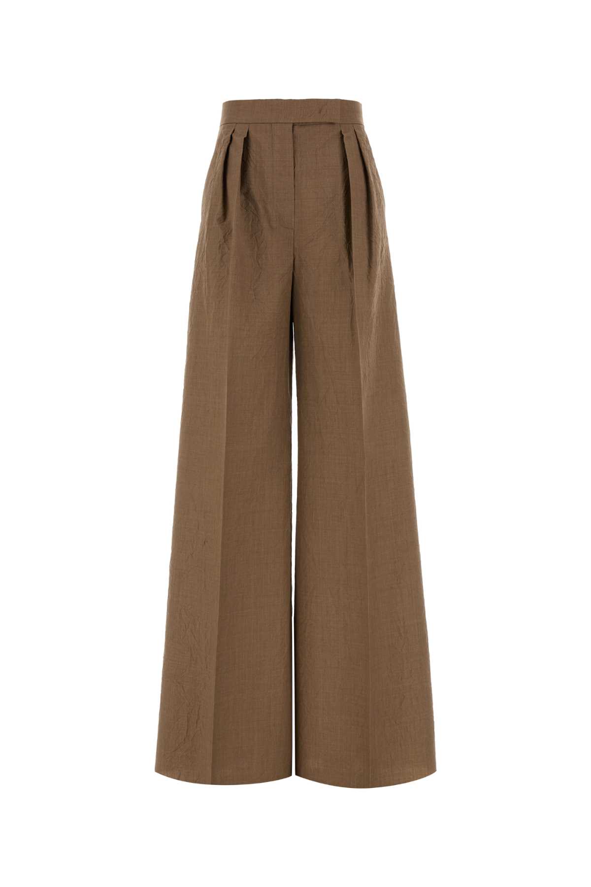 Max Mara High Waist Wide Leg Pleated Trousers In Brown
