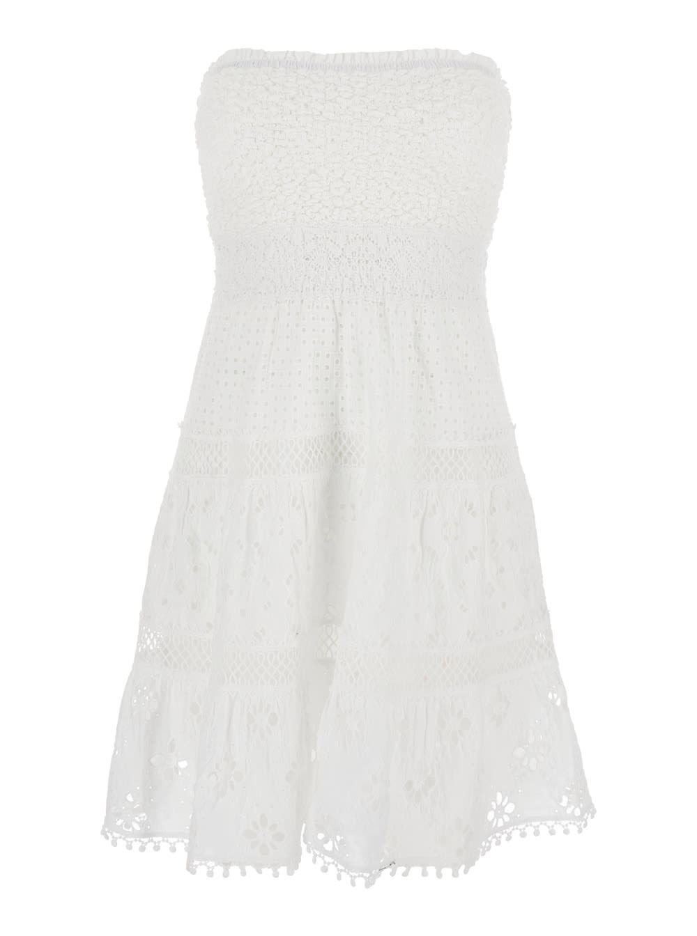 White Short Embroidered Dress In Cotton Woman