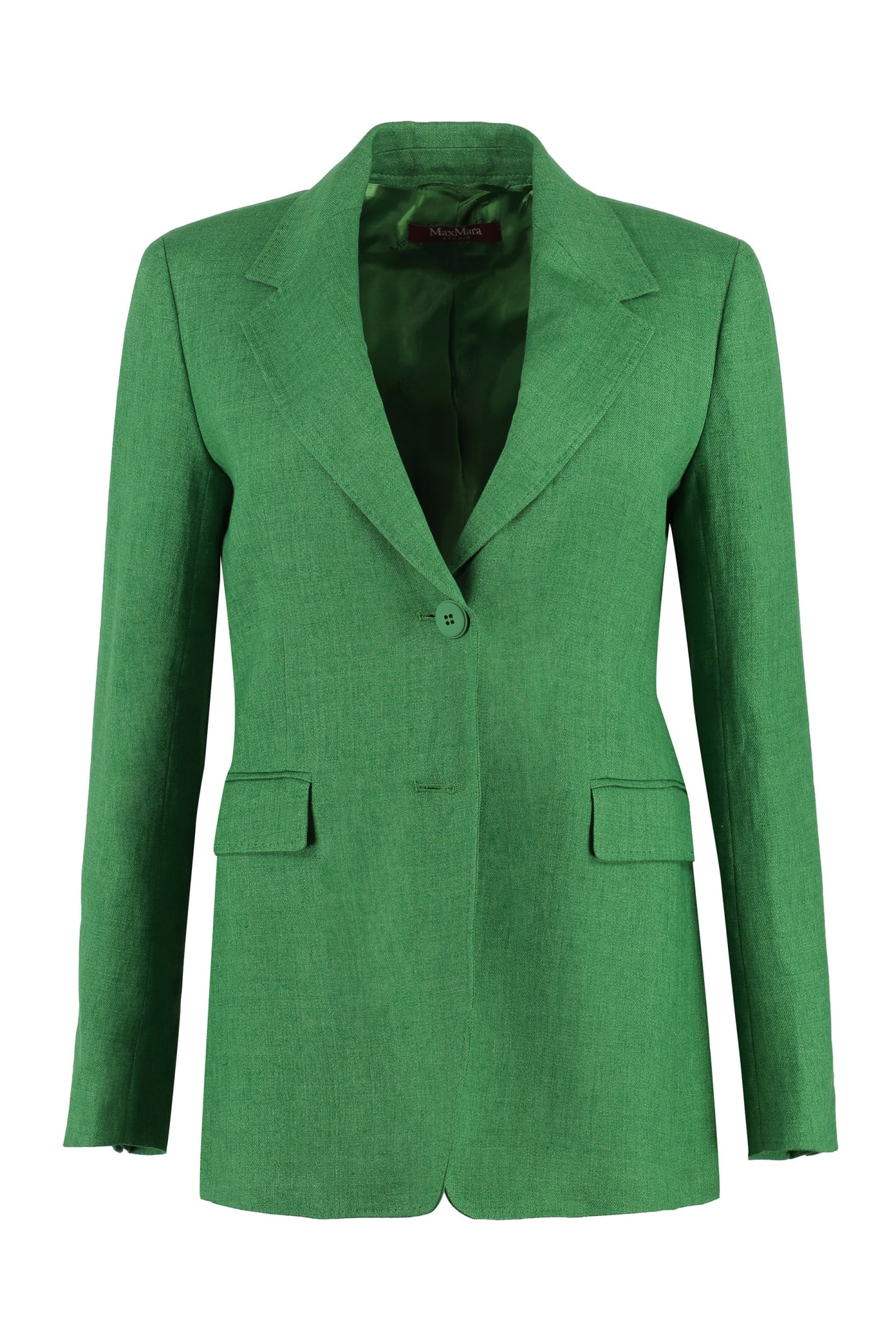 Shop Max Mara Teca Linen Blazer In Green