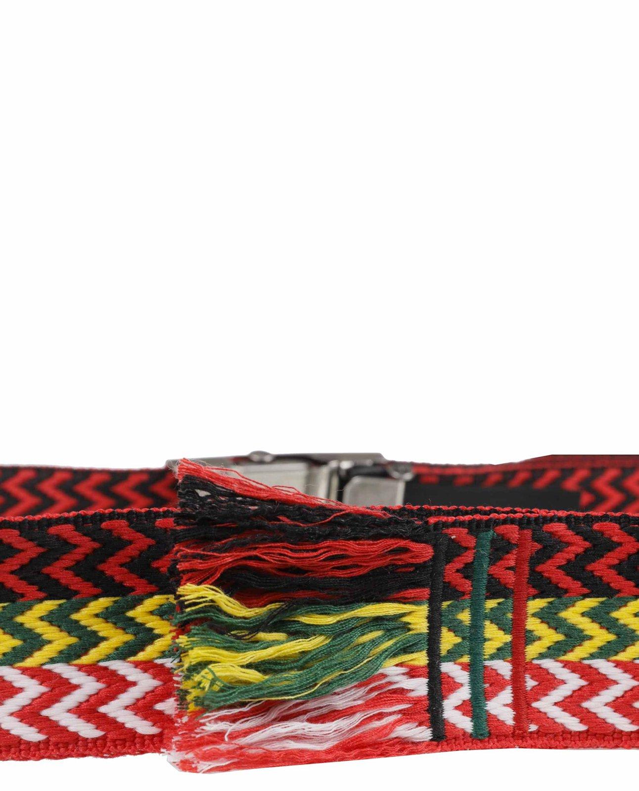 Shop Lanvin Striped Buckle Belt In Black