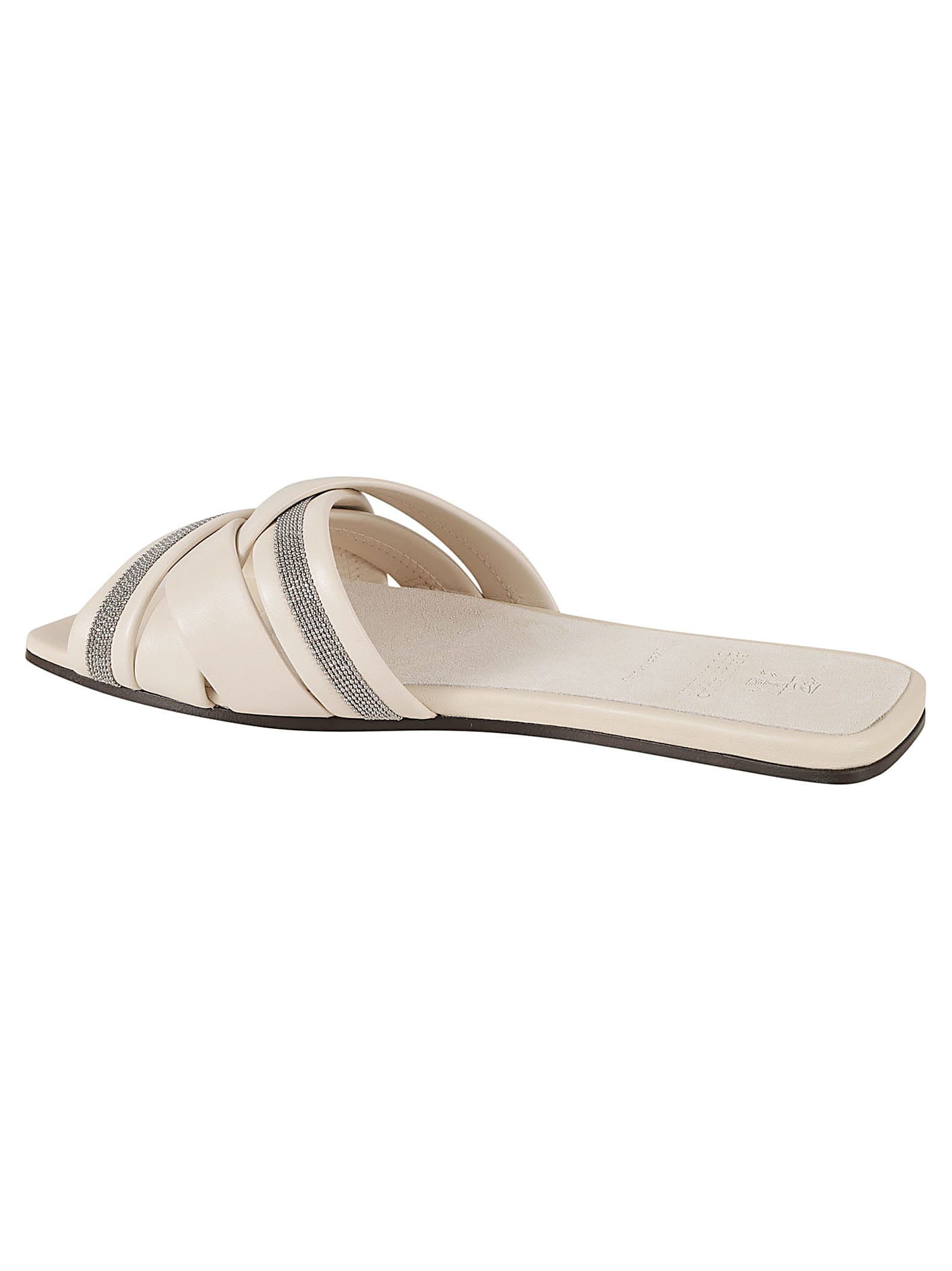Shop Brunello Cucinelli Cross-strap Embellished Flat Sandals In Ivory