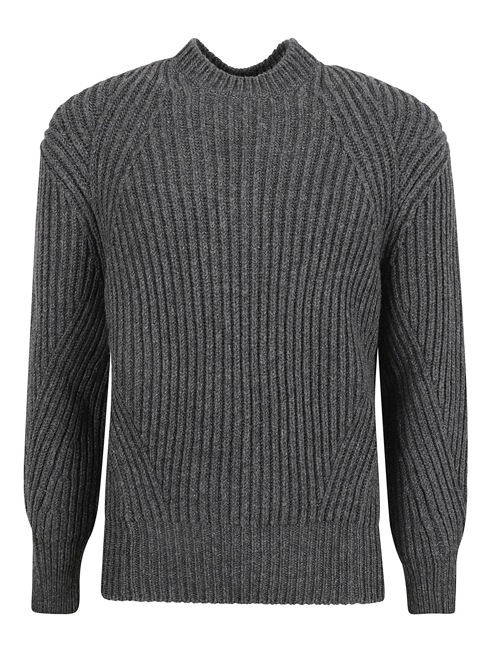 Shop Alexander Mcqueen Crewneck Rib Knit Sweater In Charcoal