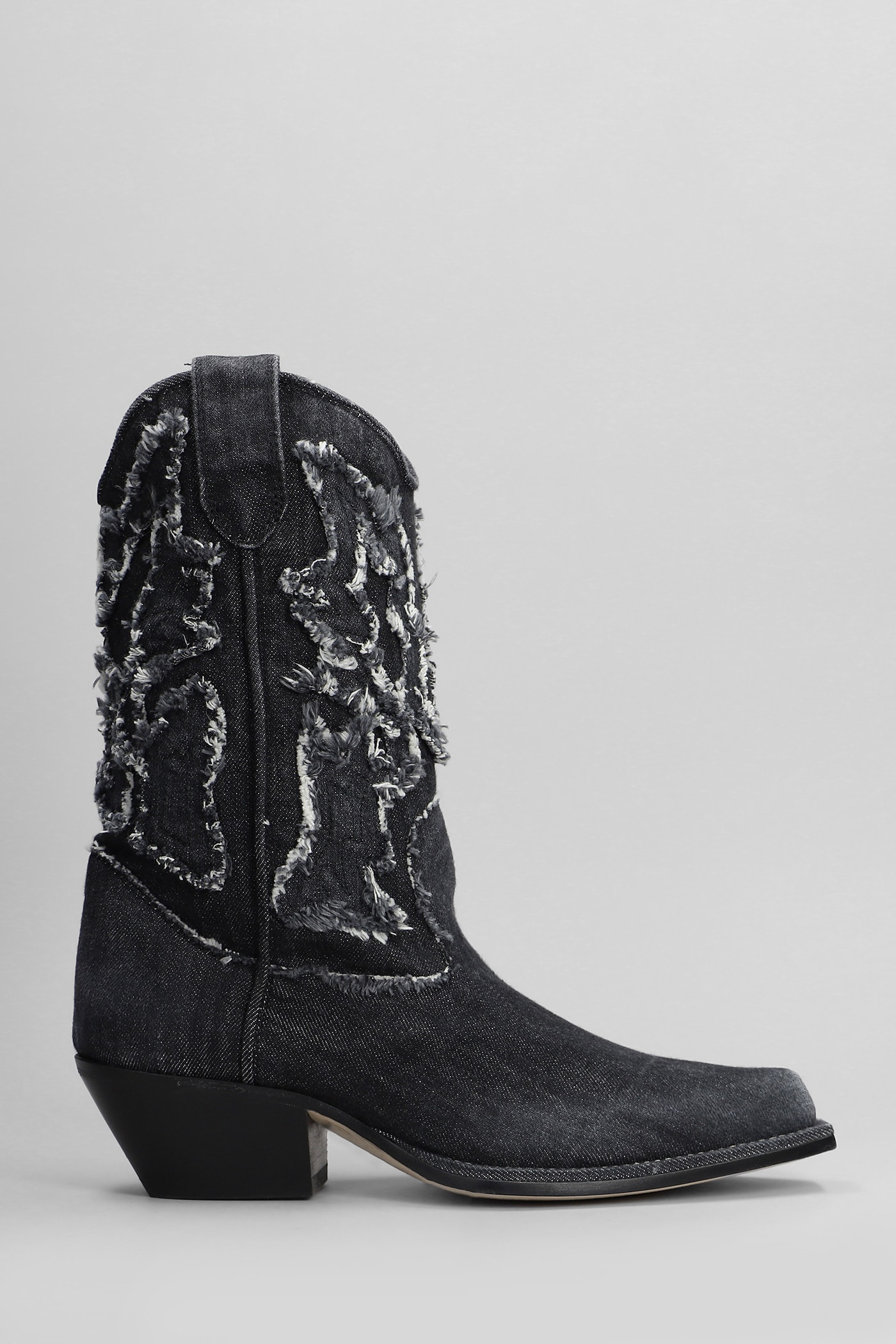 VIC MATIE DENIM 155 TEXAN ANKLE BOOTS IN BLACK DENIM