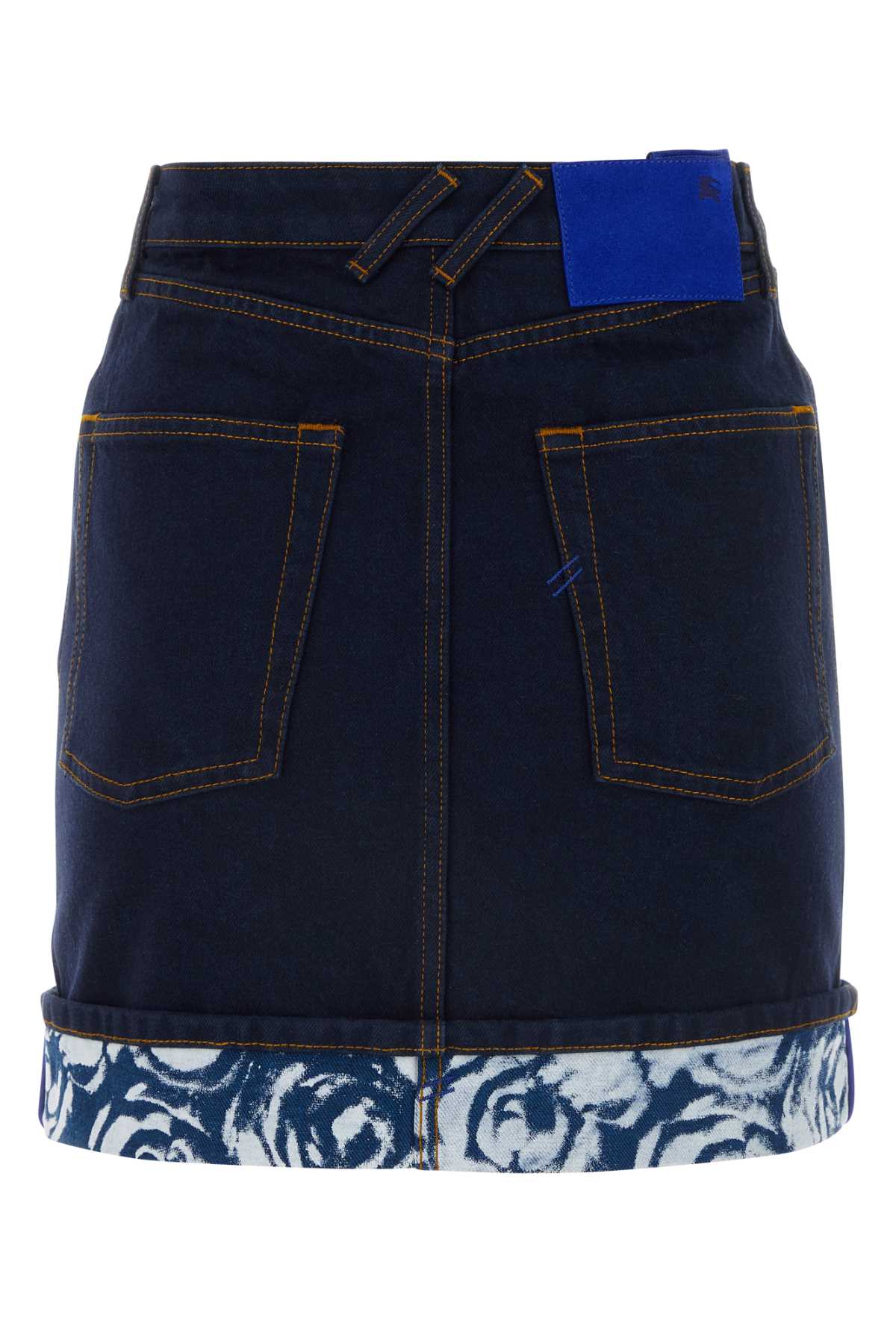Shop Burberry Dark Blue Denim Mini Skirt In Indigoblue