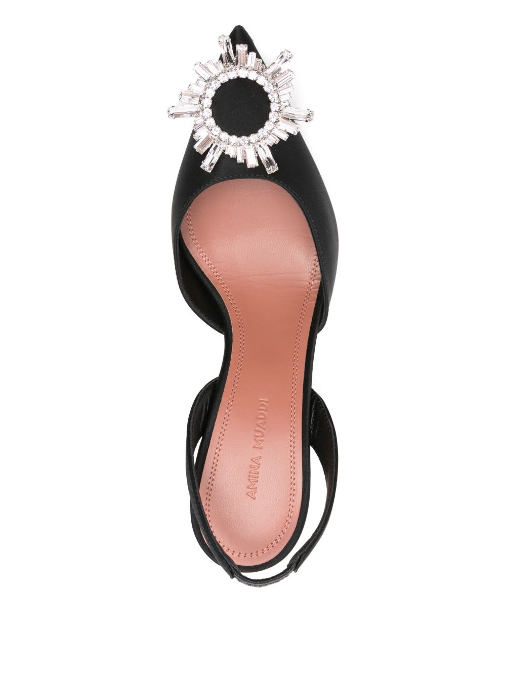 Amina Muaddi Satin Slingback Pumps Embellished Detail In Black