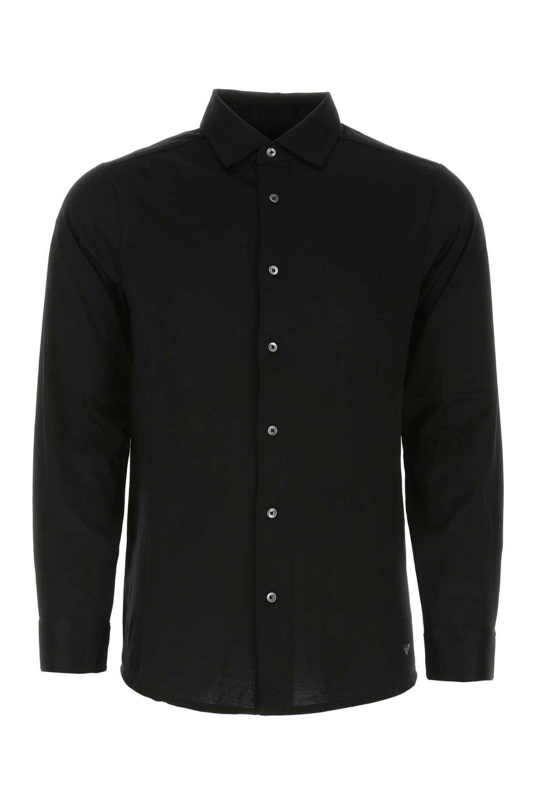 Emporio Armani Curved Hem Buttoned Shirt In Black