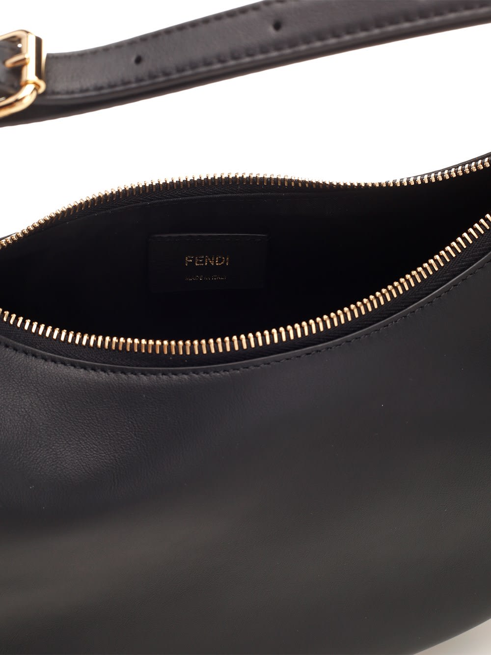Fendi Hobo Graphy Black Leather Handbag With Metal Logo Woman In Hej Black Ovib