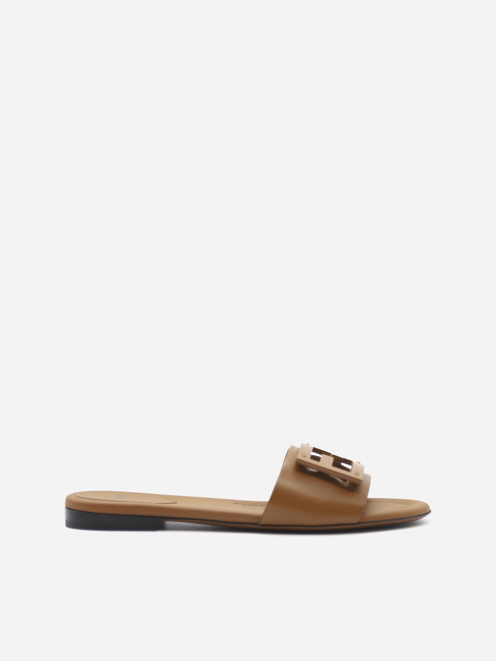 Fendi Leather Slides Sandals With Ff Baguette Motif