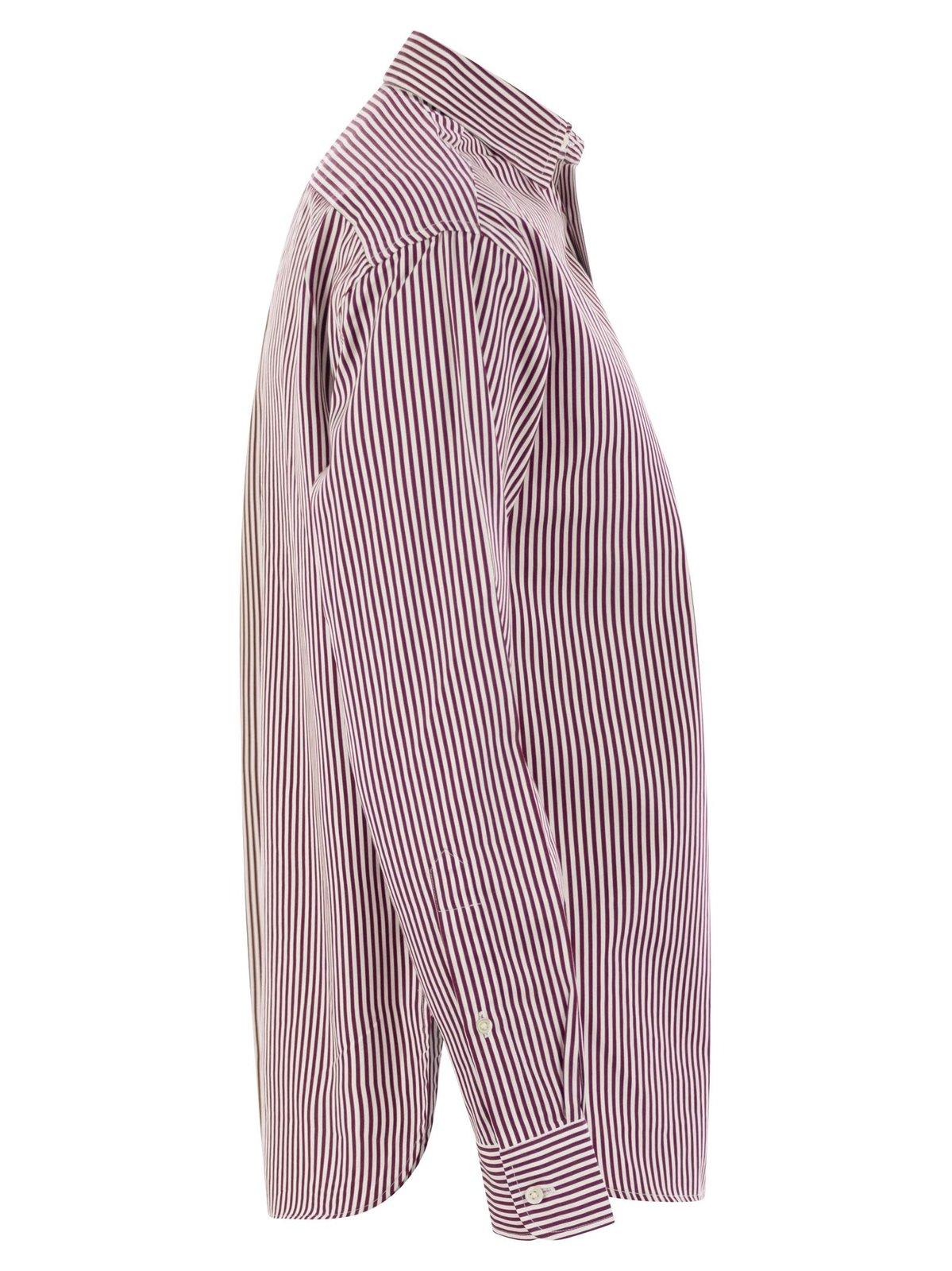 Shop Polo Ralph Lauren Relaxed Fit Pinstriped Shirt In Bianco/bordeaux