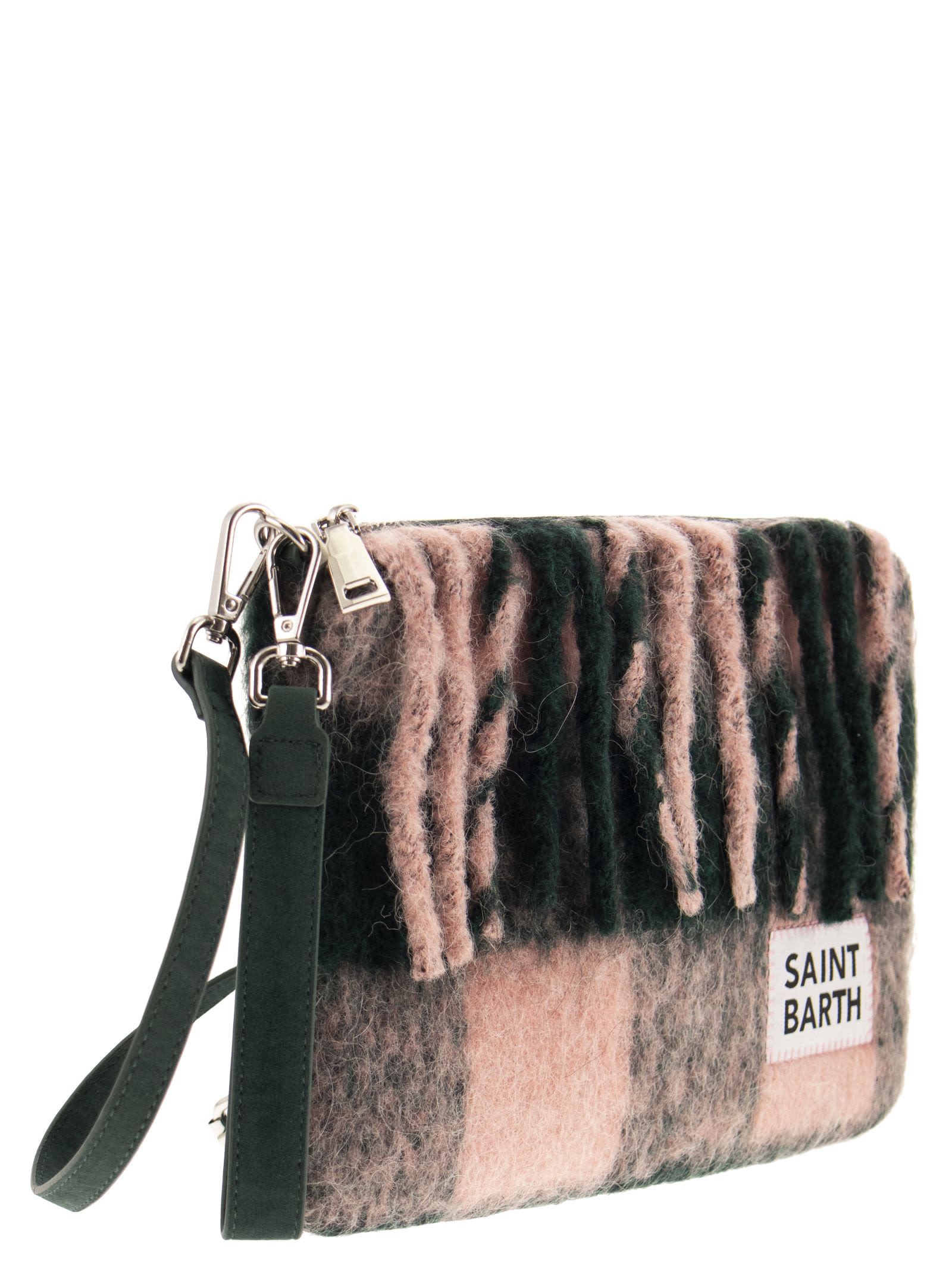 Shop Mc2 Saint Barth Fringe Clutch Bag With Shoulder Strap In Pink/green
