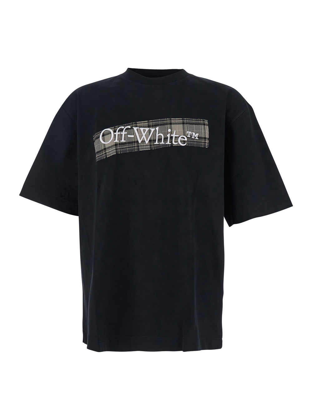 Off-white Black Crewneck T-shirt With Logo Lettering On The Front And Maxi Diagonal Motif On The Rear In Cotto In Black