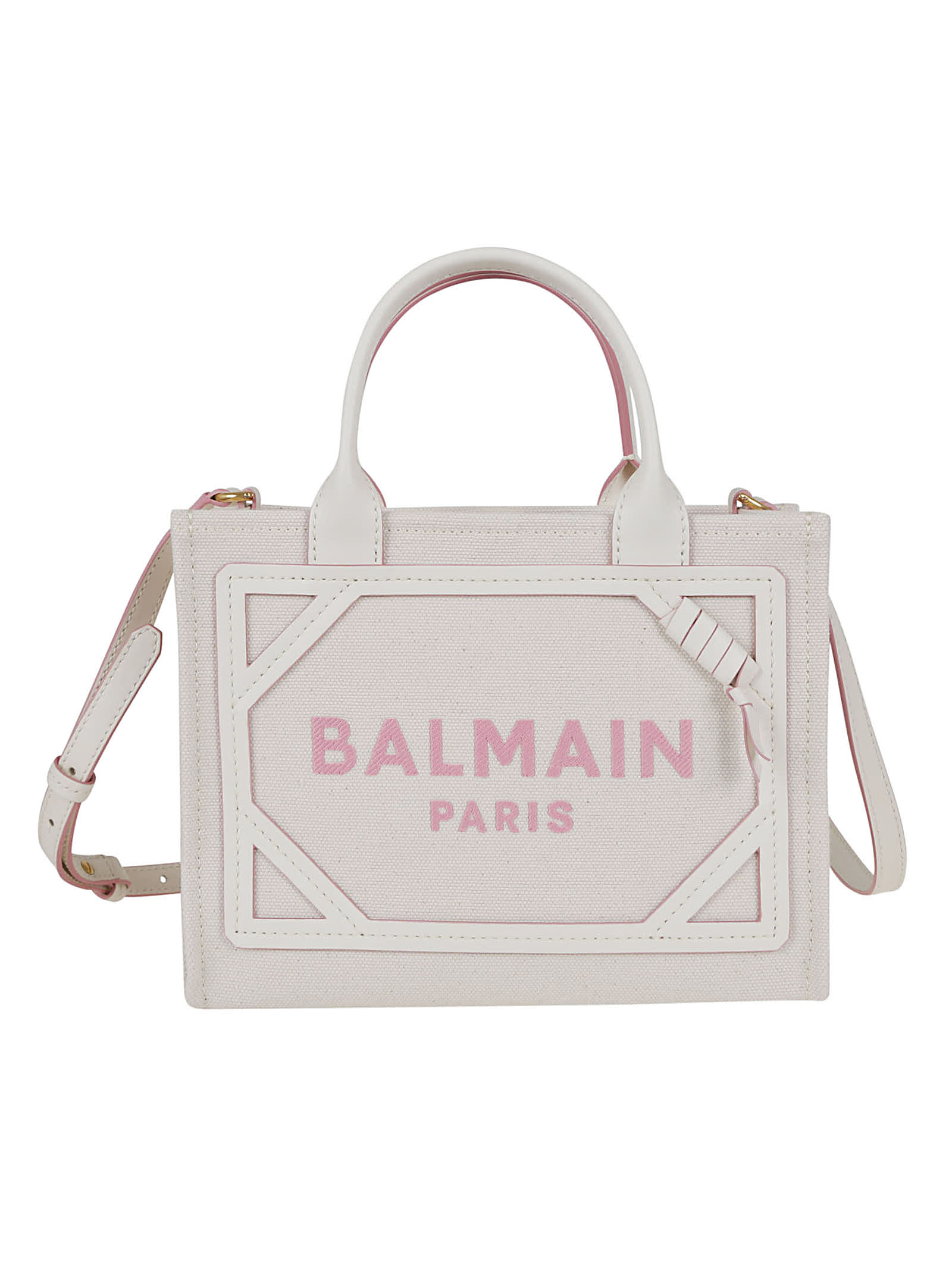 Balmain B-army Shopper Small-canvas&logo In Crema/rosa