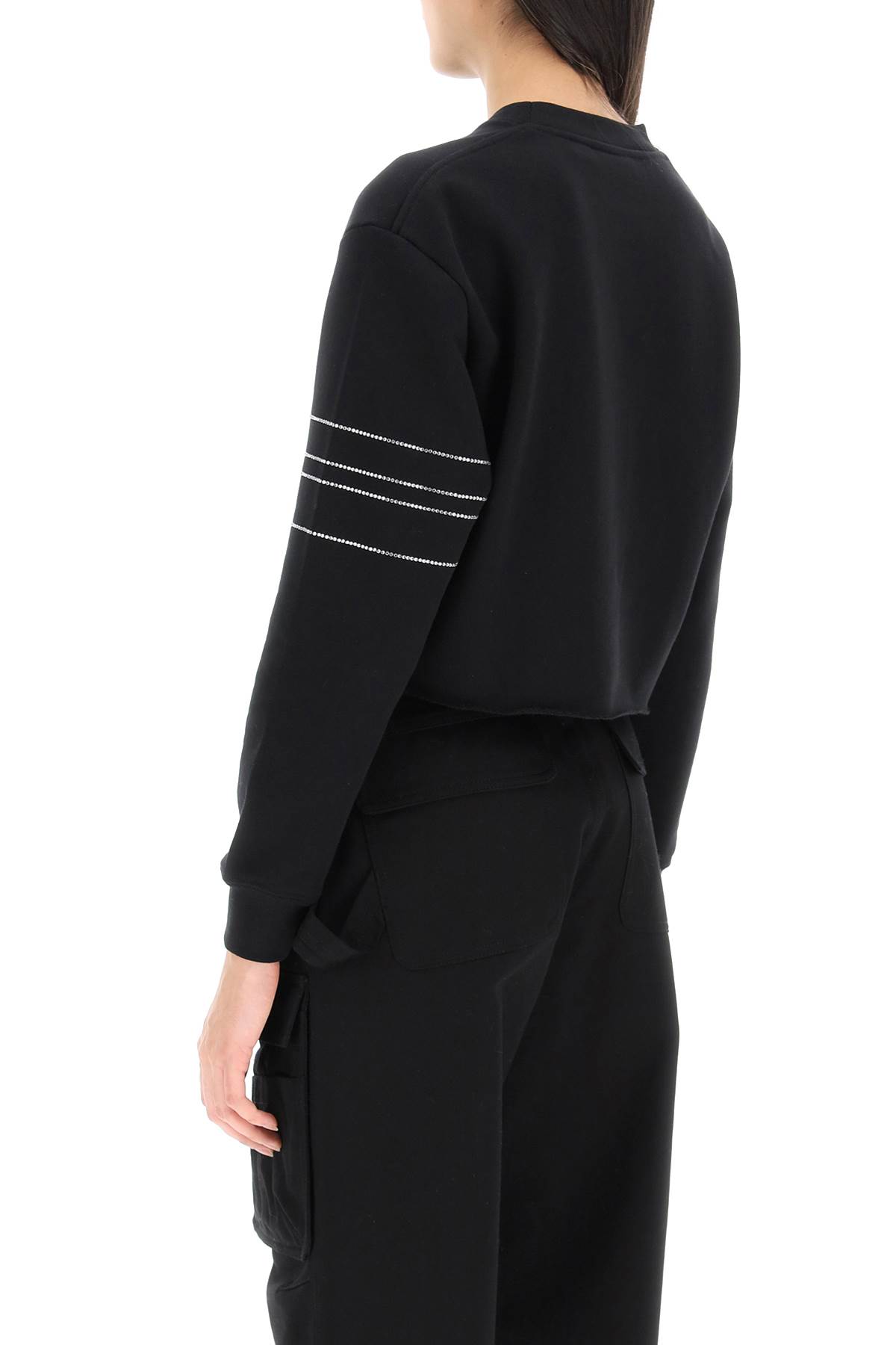 Shop Gcds Cropped Sweatshirt With Rhinestone Logo In Black (black)