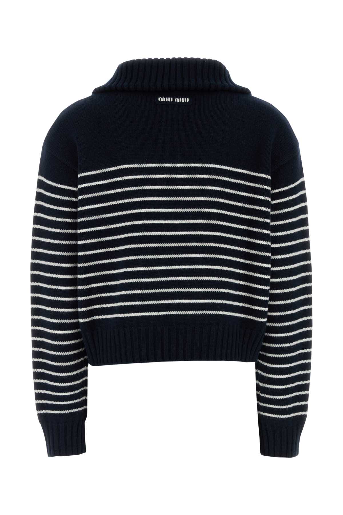 Miu Miu Cashmere Sweater With Ribbed Cuffs And Hem In Blue