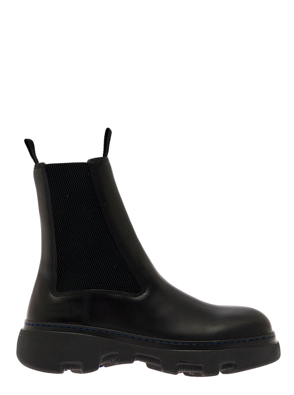Burberry Black Slip-on Chelsea Boots With Contrasting Stitching In Leather Man