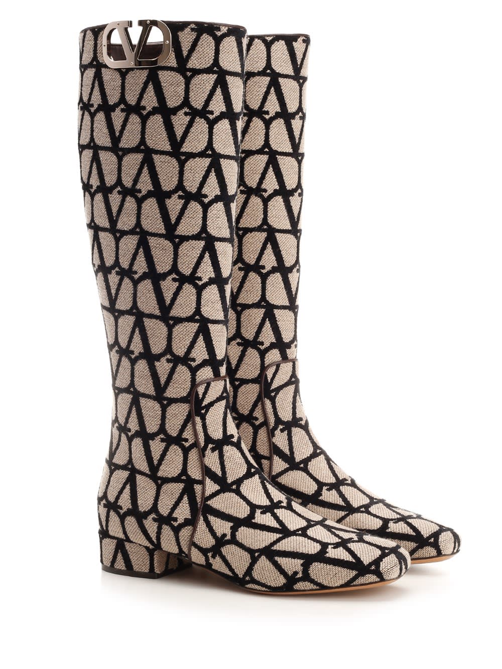 Shop Valentino V Logo High Boot In Beige