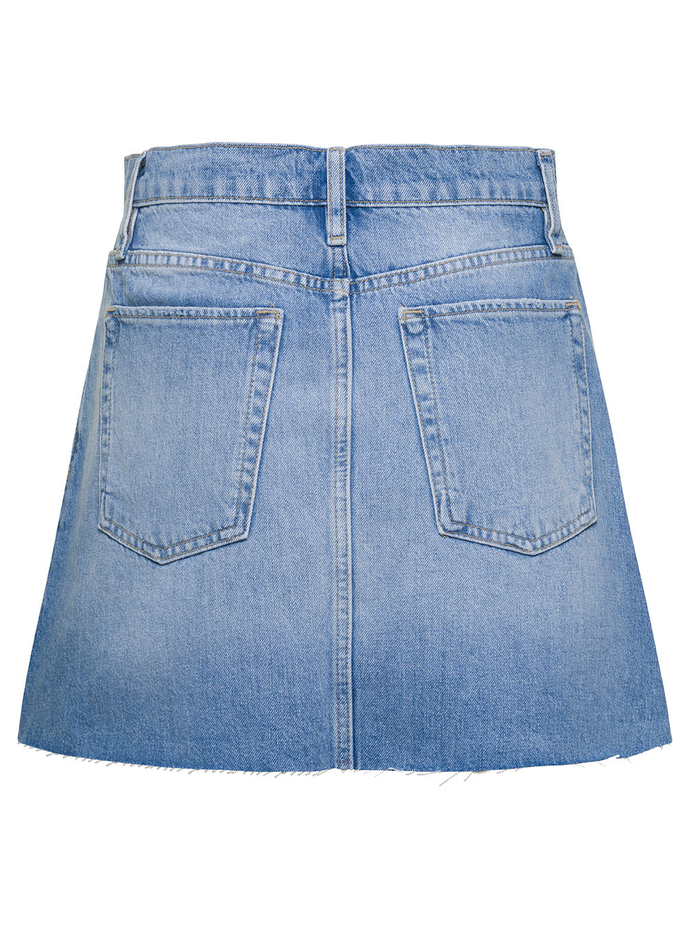 Shop Frame Light Blue High-waisted Mini-skirt With Branded Button In Cotton Denim Woman In Visa Vista Grind