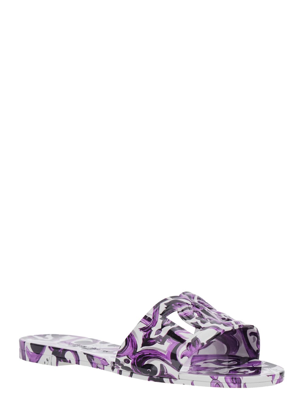 Dolce & Gabbana Multicolor Sandals With All-over Maiolica Print And Round Open Toe In Tech Fabric Woman In Purple