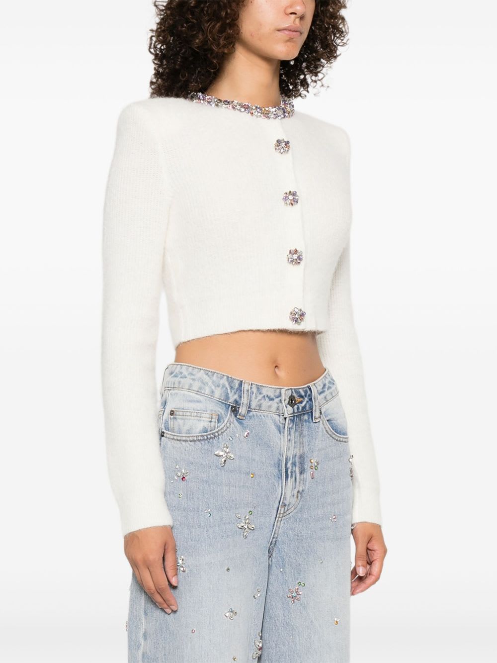 Self-portrait Cardigan With White Decorated Finishes In White