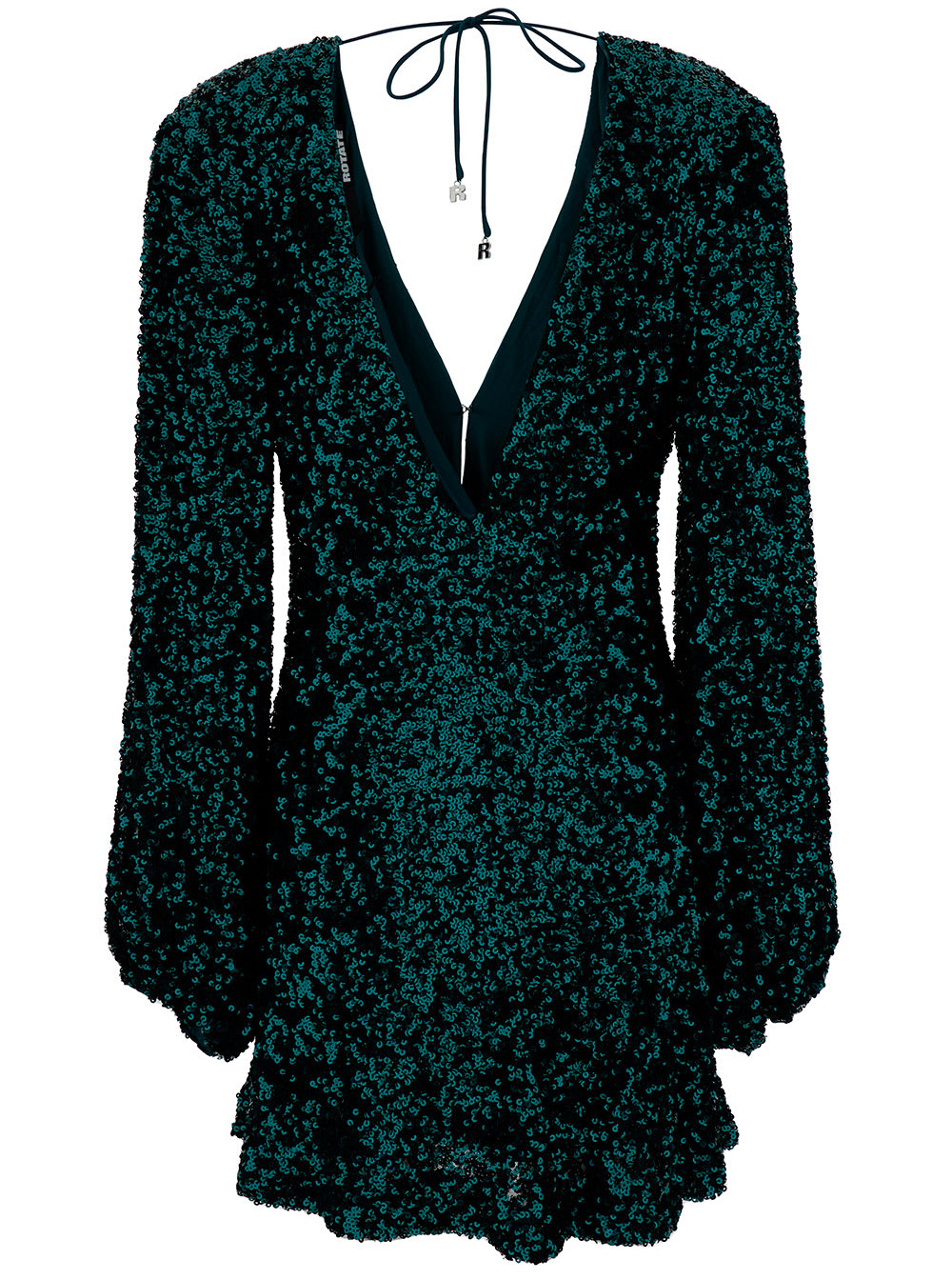 Shop Rotate Birger Christensen Mini Green Dress With V Neckline And All-over Paillettes In Recycled Fabric Woman