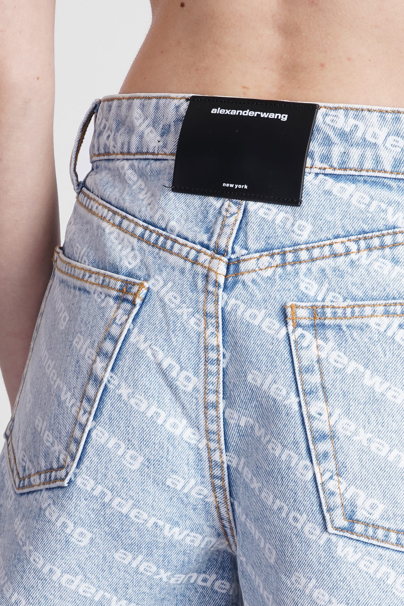 Alexander Wang High-rise Logo Cotton Denim Shorts In Blue