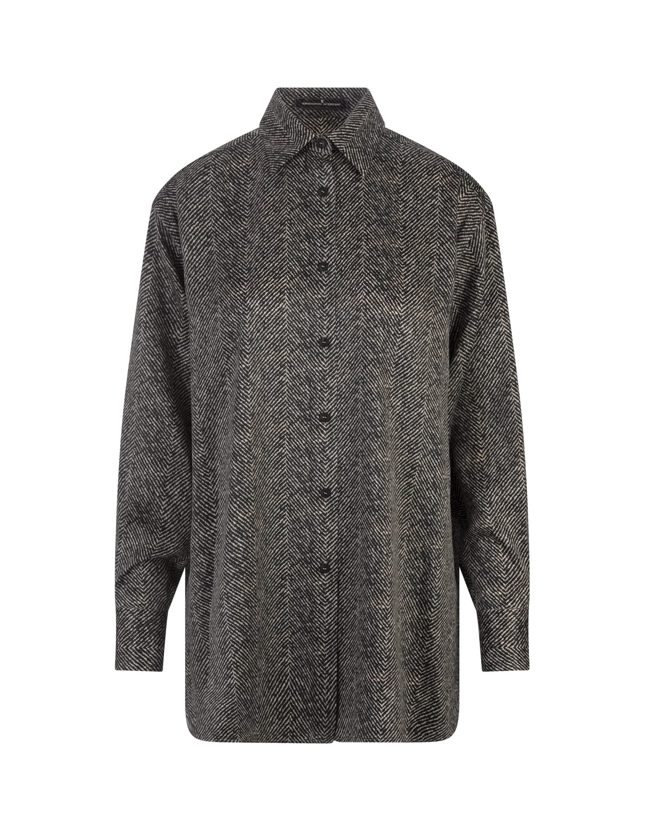 Shop Ermanno Scervino Oversize Silk Shirt With Herringbone Pattern In Black