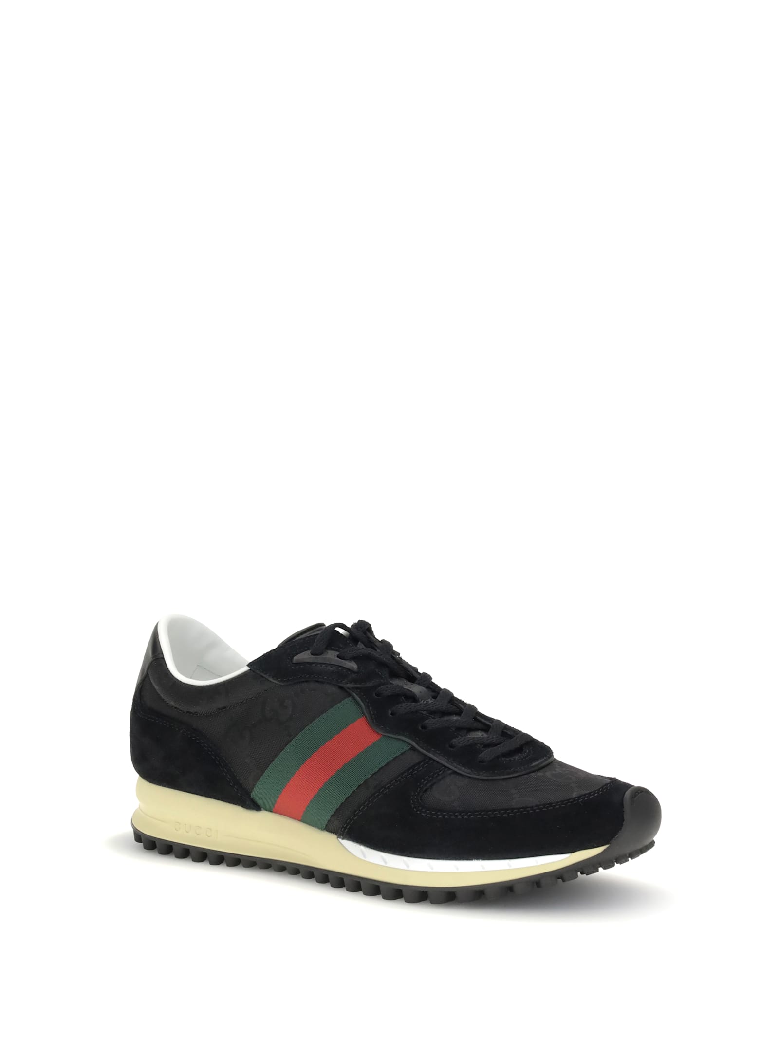 Gucci Round Toe Suede Panels Rubber Sole Sneakers In Multi