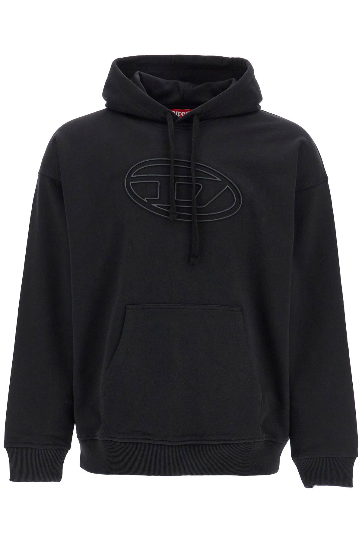 Black Cotton Hoodie With Embossed Logo