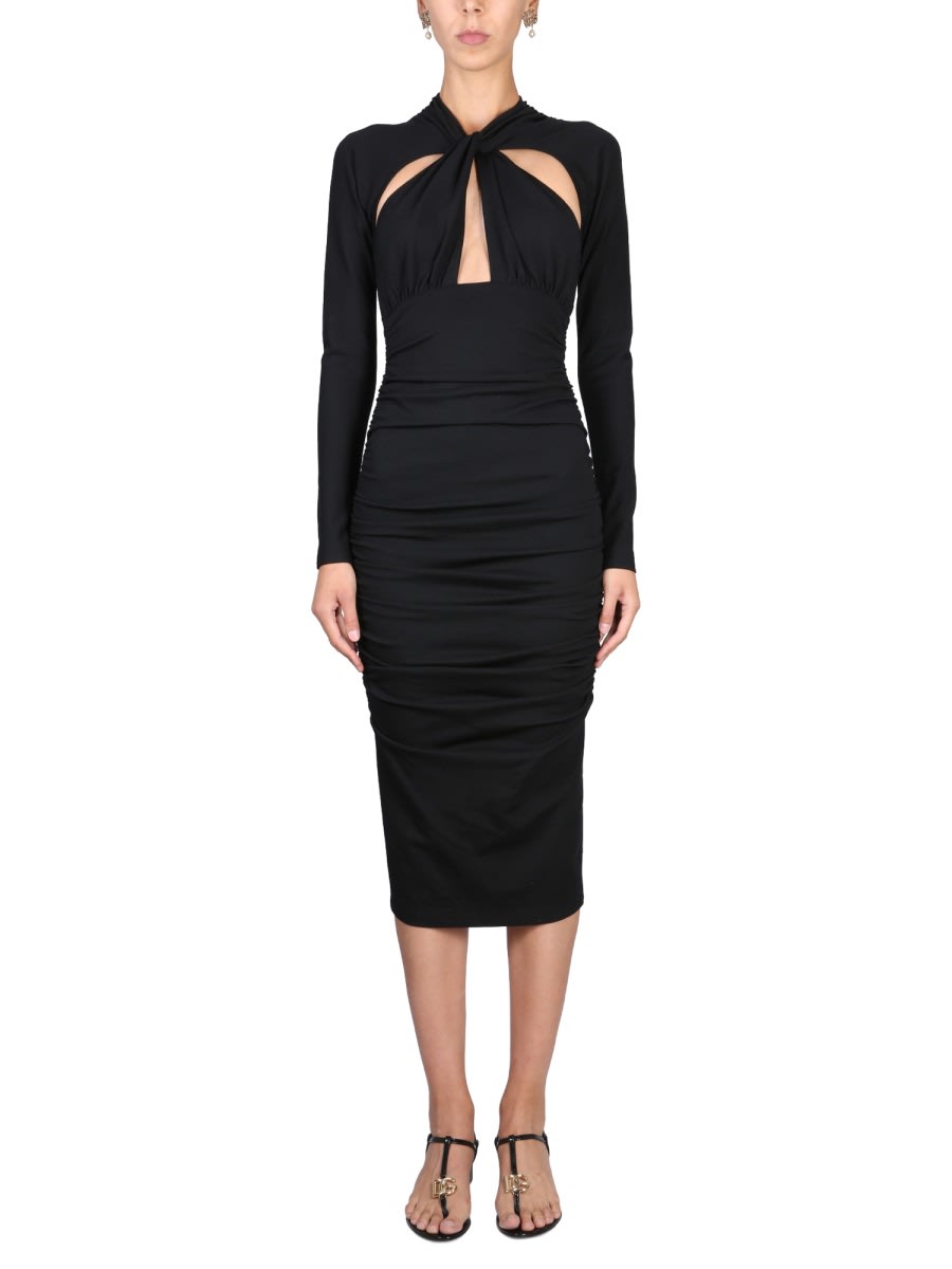 Shop Dolce & Gabbana Longuette Dress With Cut-out In Black