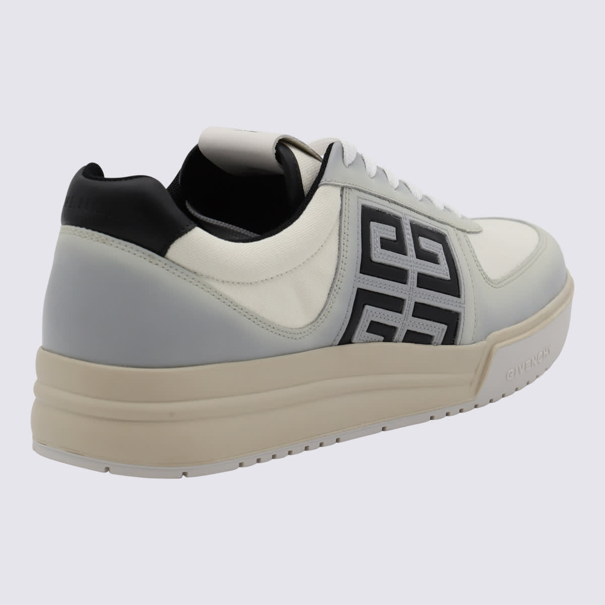 Shop Givenchy White And Grey Leather 4g Sneakers